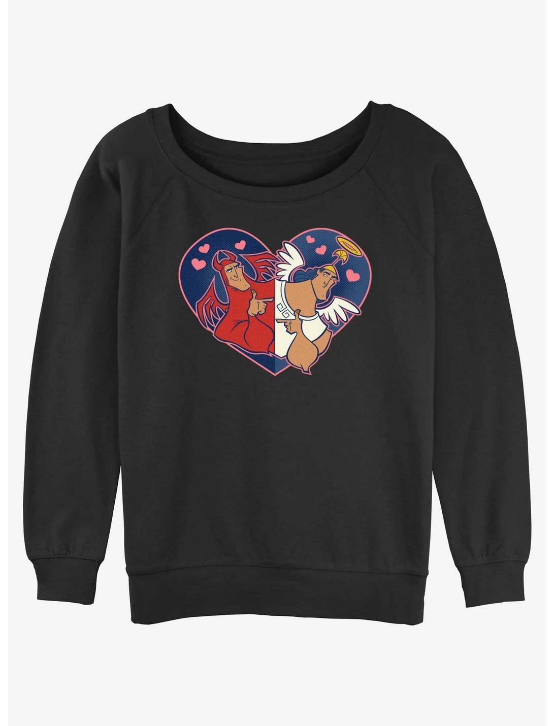 Disney The Emperor's New Groove Kronk Angel & Devil Heart Womens Slouchy Sweatshirt, BLACK, hi-res