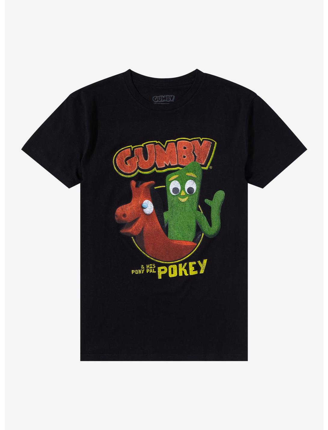 Gumby And Pokey Faux Distressed T-Shirt, BLACK, hi-res