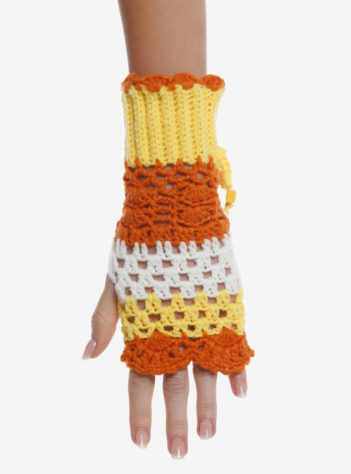 Candy Corn Knit Fingerless Gloves, , hi-res