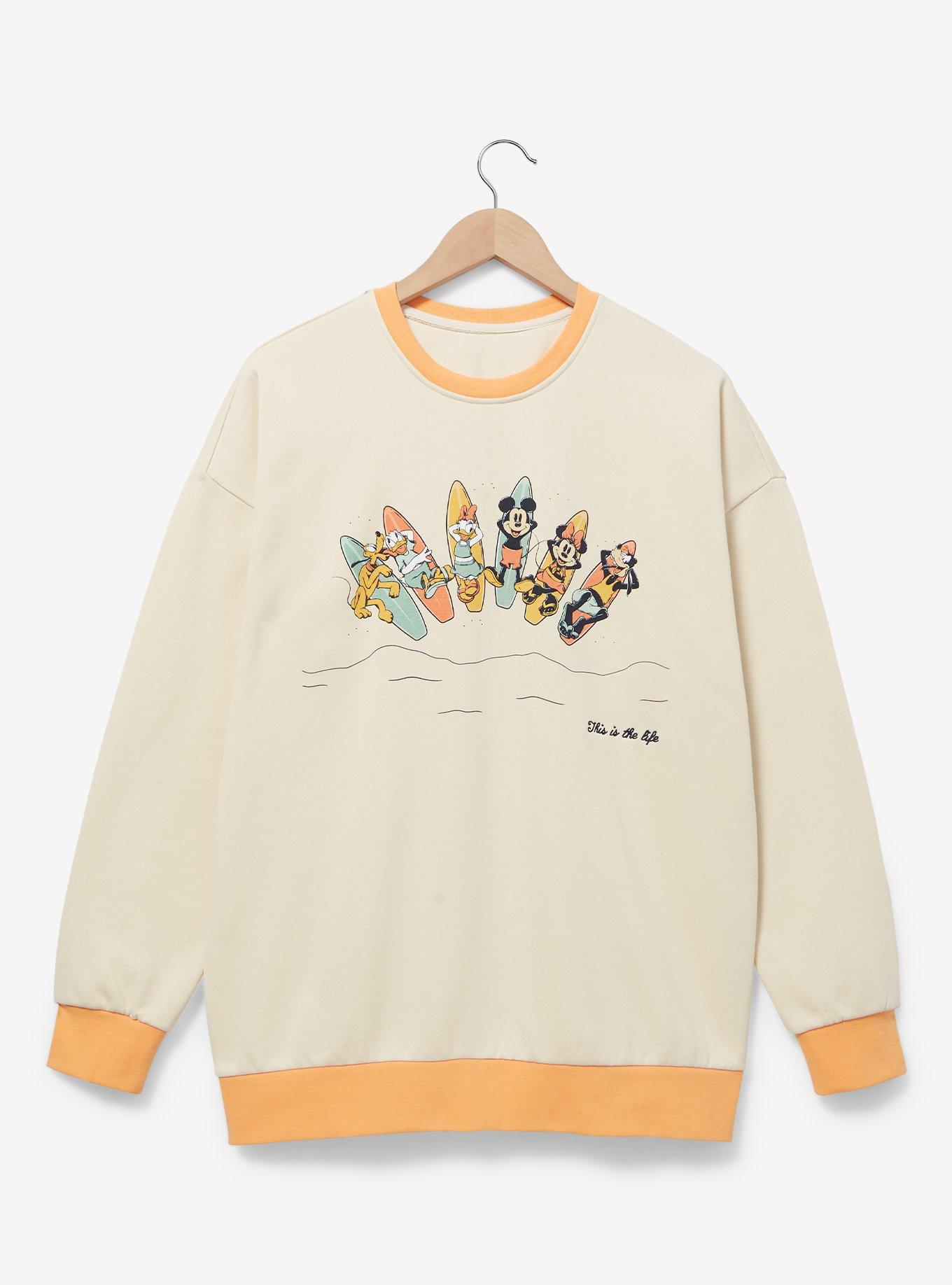 Our Universe Disney Mickey and Friends Sunset Surfboard Crewneck &mdash; BoxLunch Exclusive, SAND, hi-res
