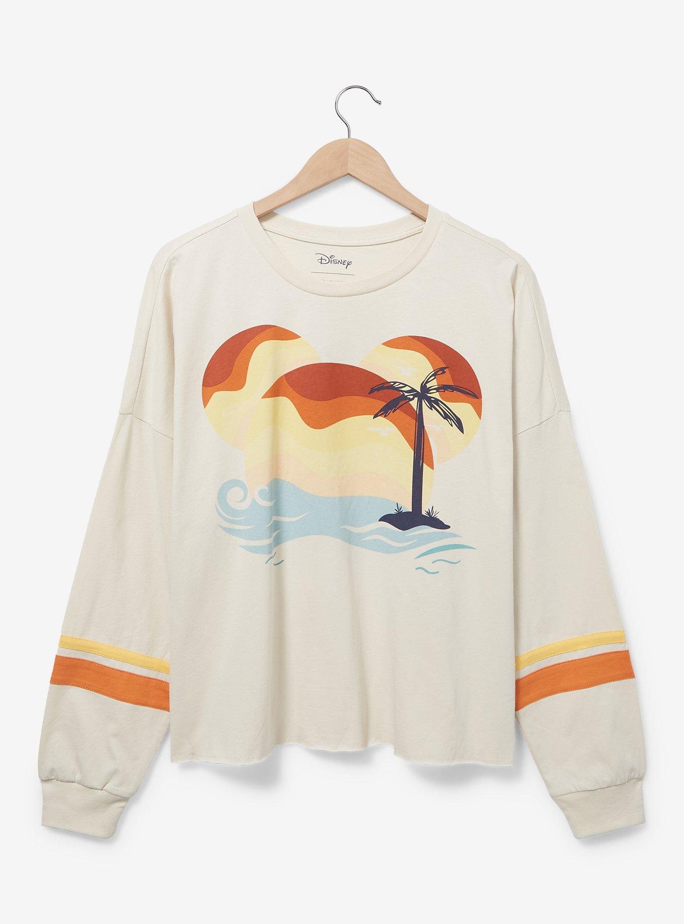 Disney Mickey Mouse Silhouette Sunset Women's Plus Size Long Sleeve Cropped T-Shirt — BoxLunch Exclusive, , hi-res