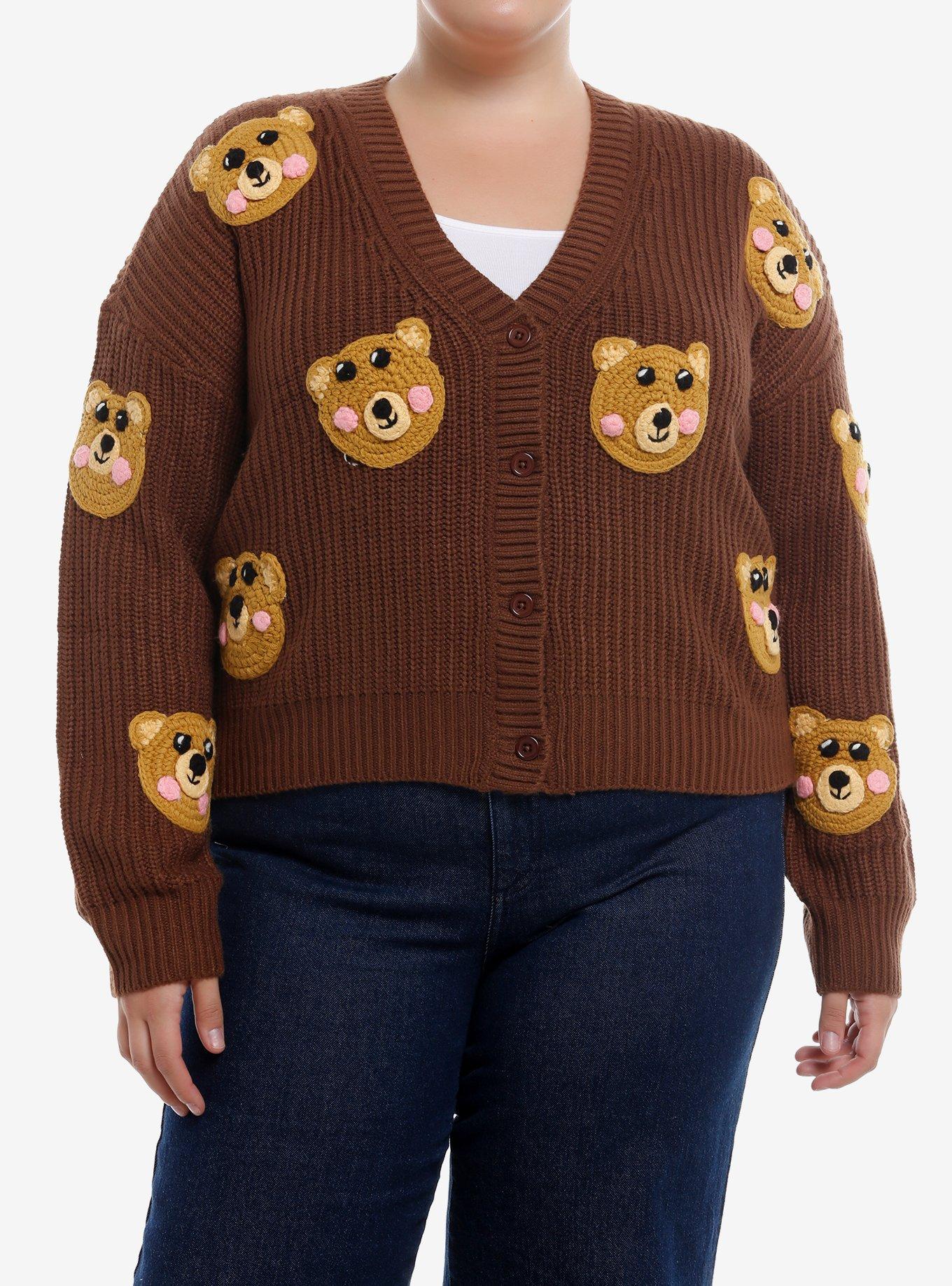 Thorn & Fable Brown Teddy Bear Knit Girls Cardigan Plus