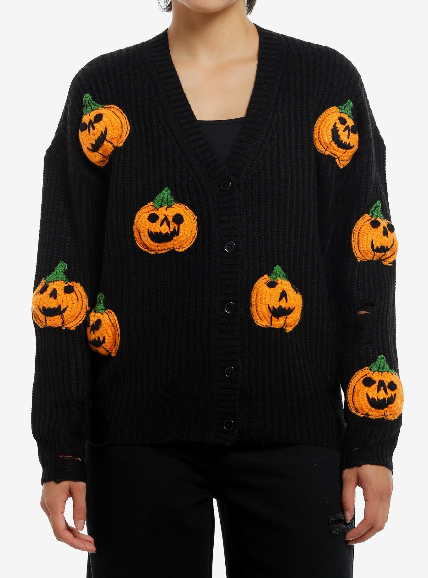 Social Collision 3D Pumpkin Destructed Girls Knit Cardigan, , hi-res