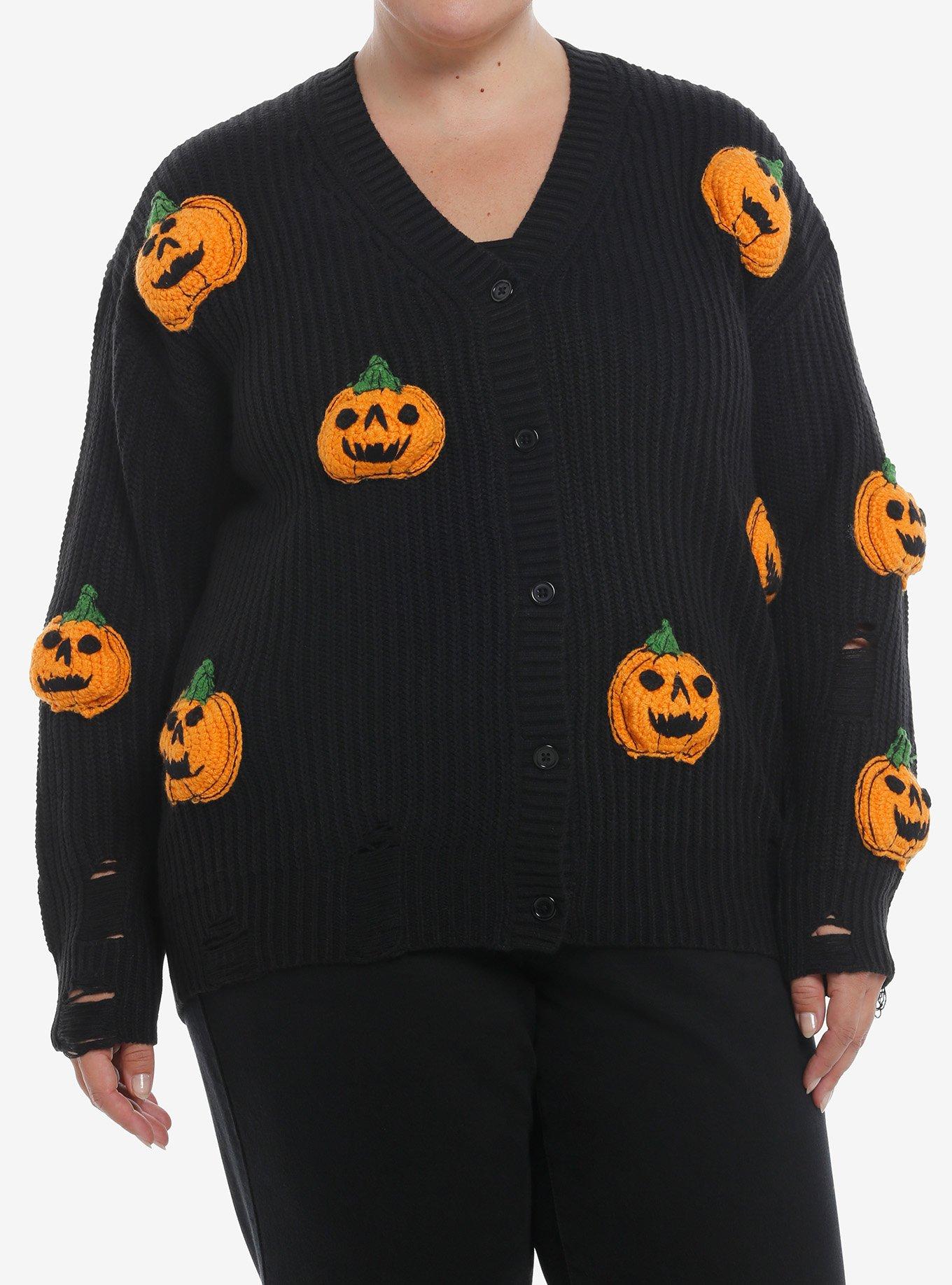 Social Collision 3D Pumpkin Destructed Girls Knit Cardigan Plus Size, , hi-res