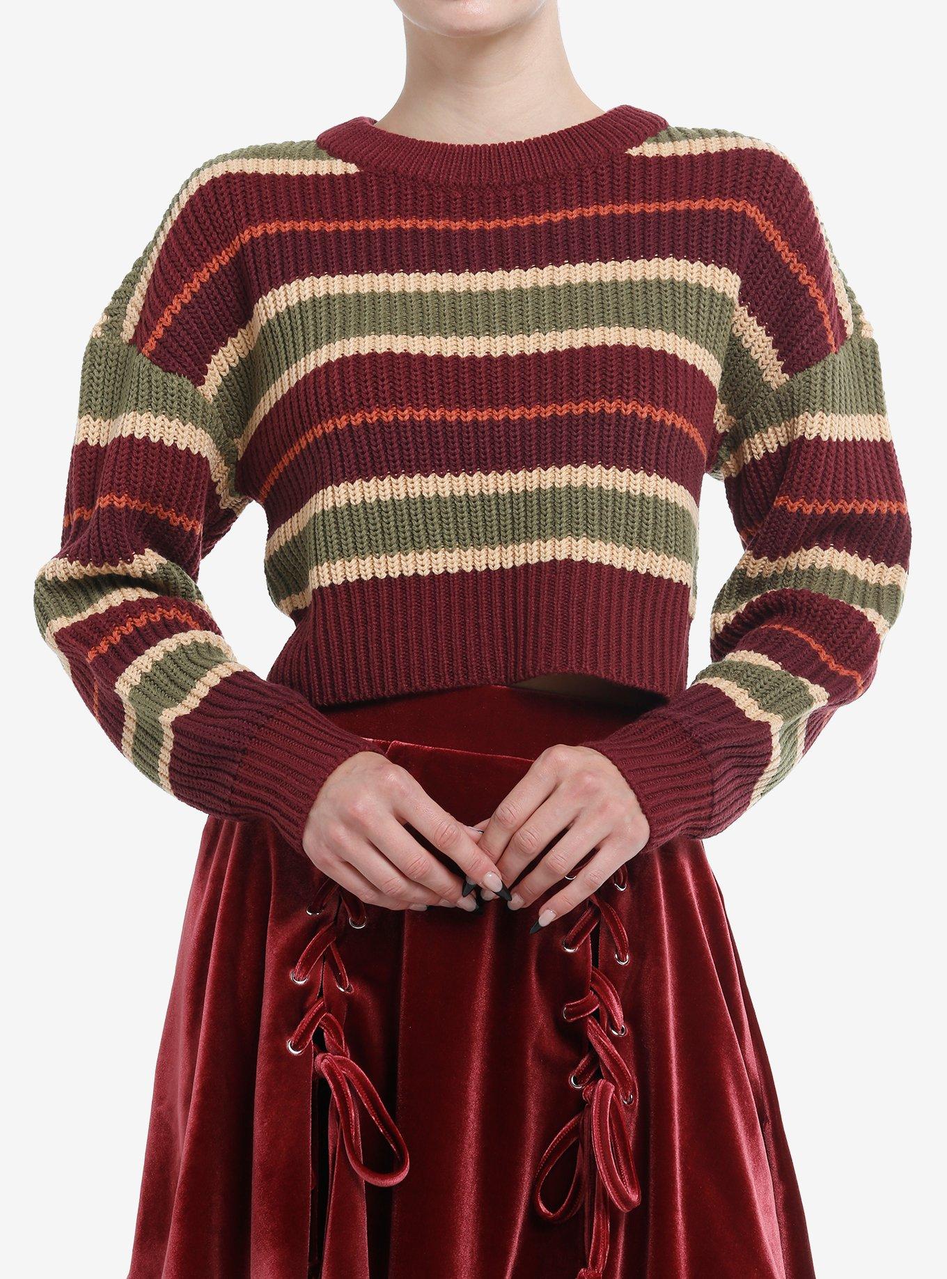 Thorn & Fable Autumn Maroon Girls Crop Knit Sweater, , hi-res