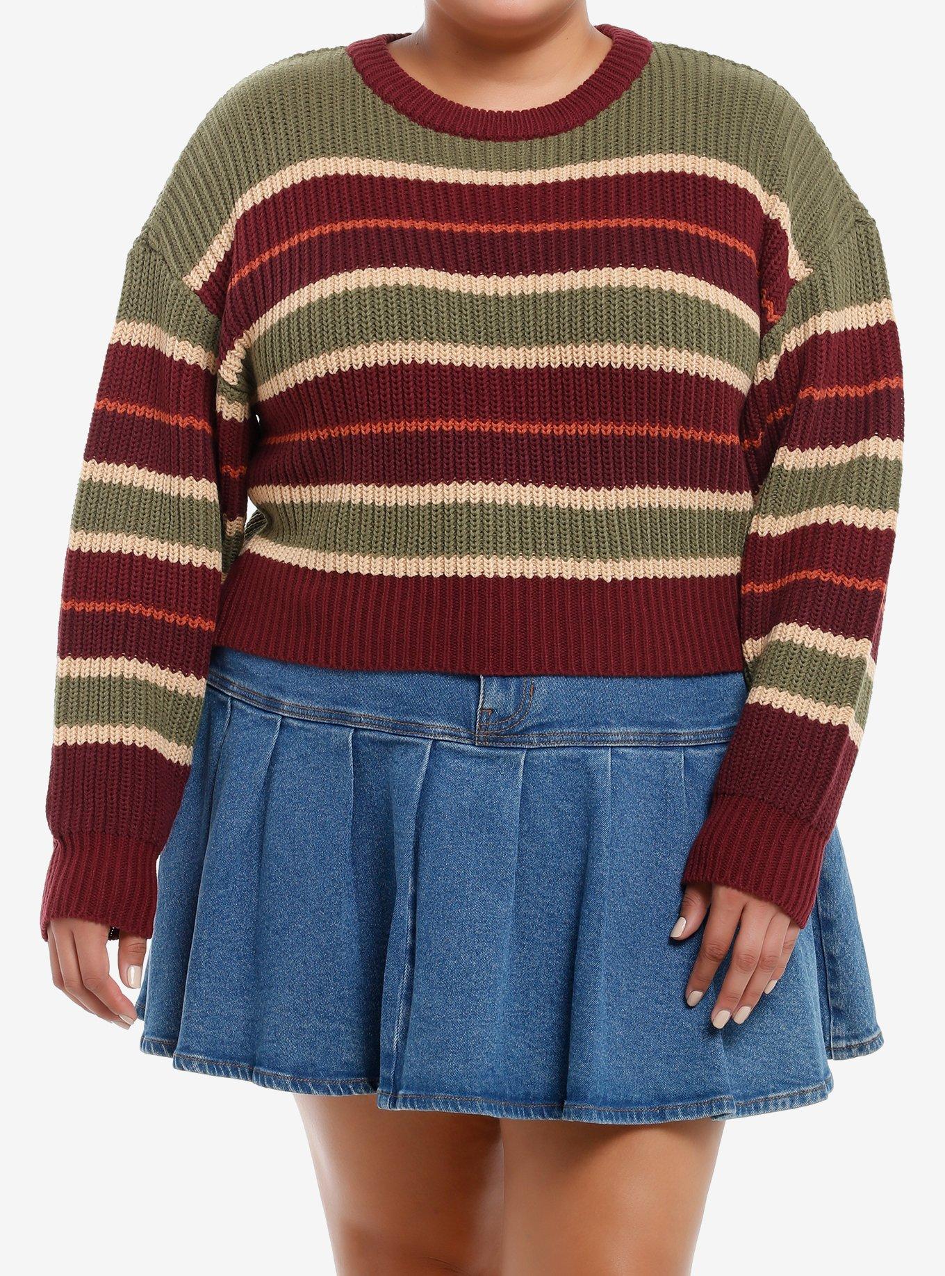 Thorn & Fable Autumn Maroon Girls Crop Knit Sweater Plus Size, BROWN, hi-res