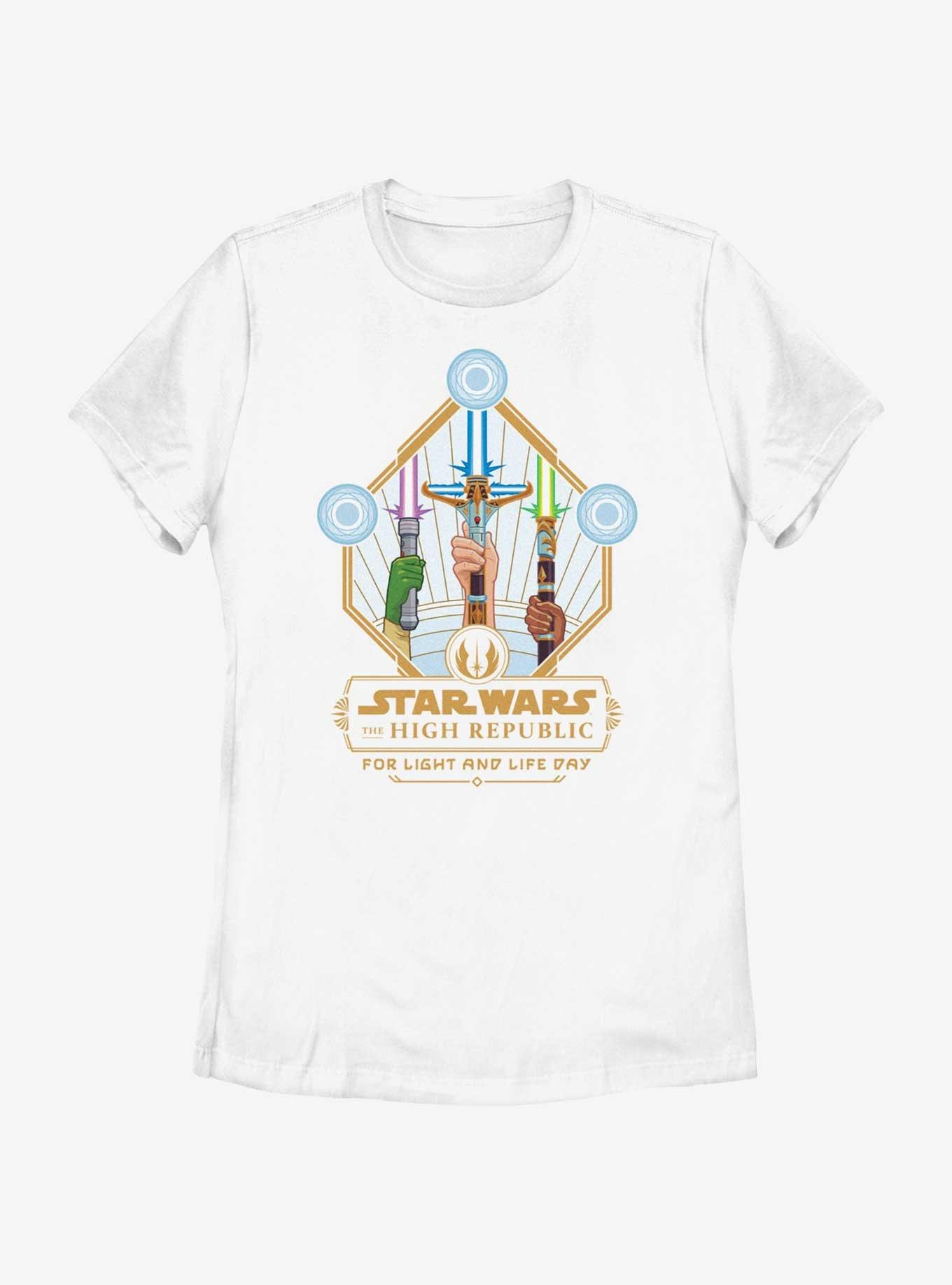 Star Wars Life Day Lightsaber Trio Badge Womens T-Shirt, , hi-res