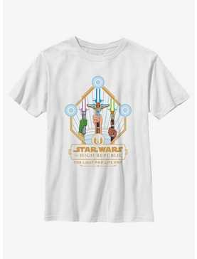 Star Wars Life Day Lightsaber Trio Badge Youth T-Shirt, , hi-res