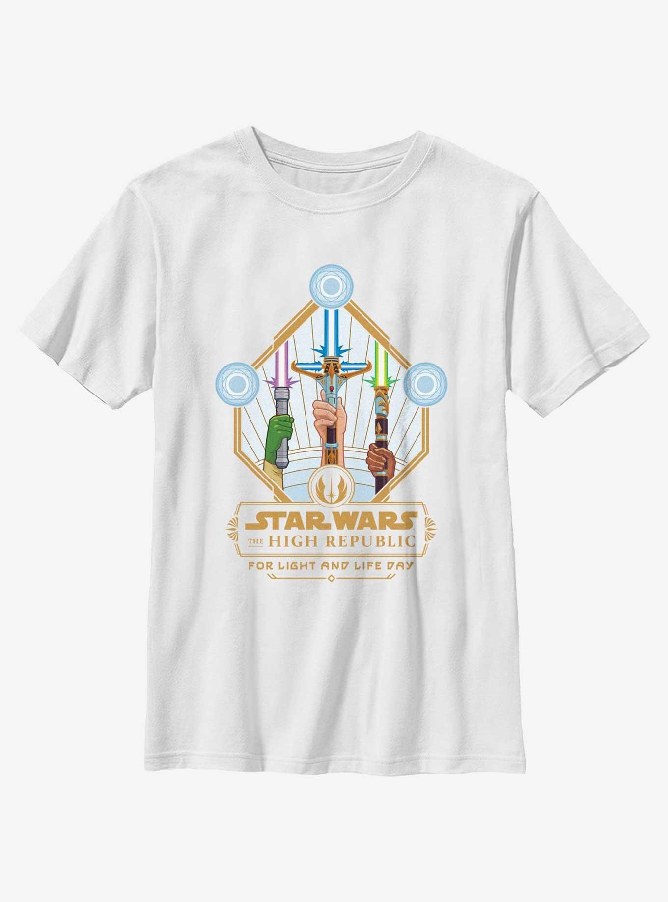 Star Wars Life Day Lightsaber Trio Badge Youth T-Shirt, , hi-res