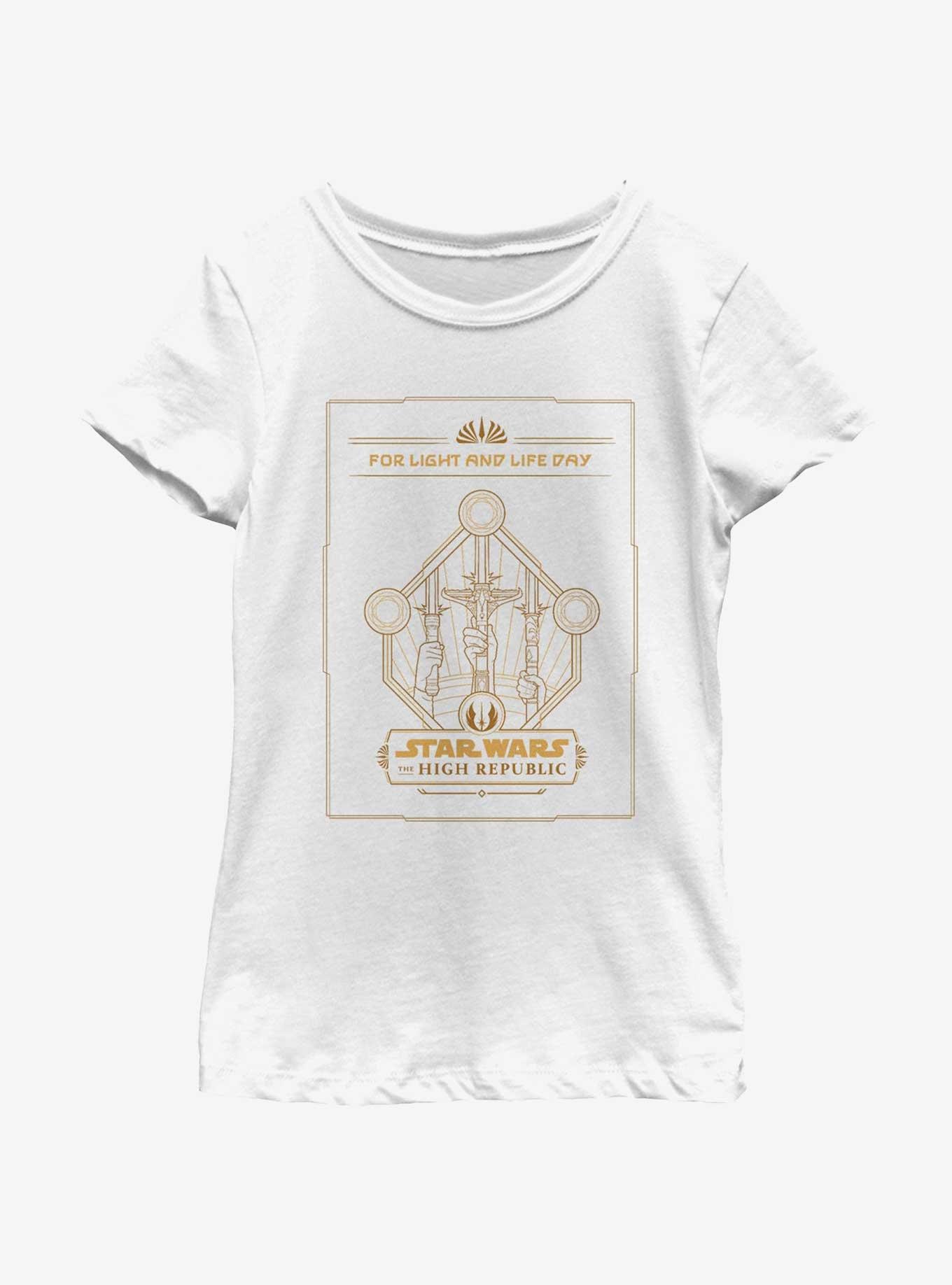 Star Wars Life Day Lightsabers On High Youth Girls T-Shirt, WHITE, hi-res