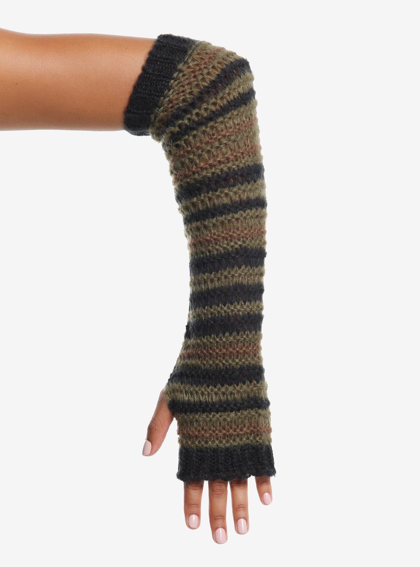 Fuzzy Olive Black Striped Arm Warmers