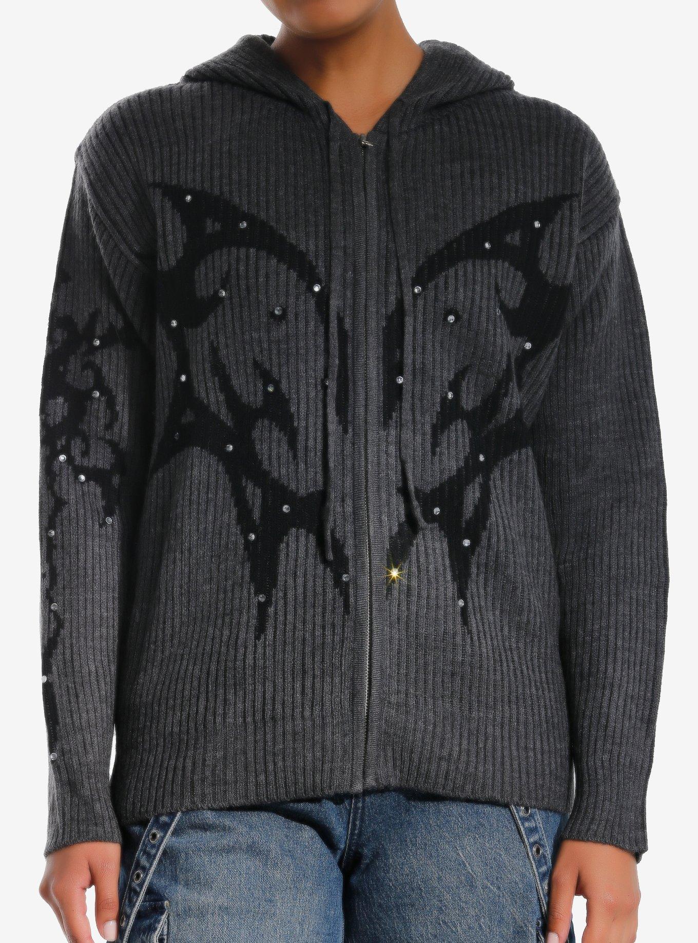 Social Collision Black & Grey Ombre Heart Rhinestone Girls Hoodie, BLACK, hi-res