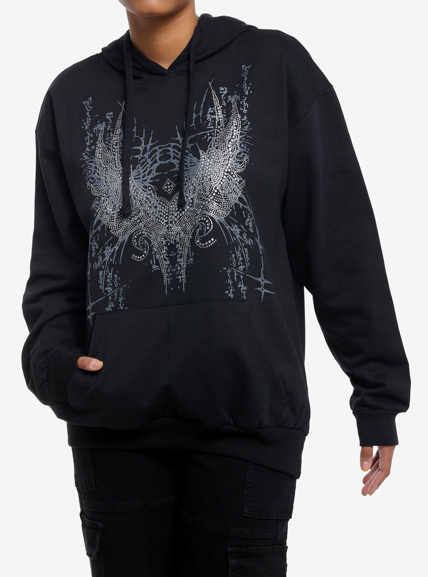 Winged Heart Rhinestone Girls Hoodie, , hi-res