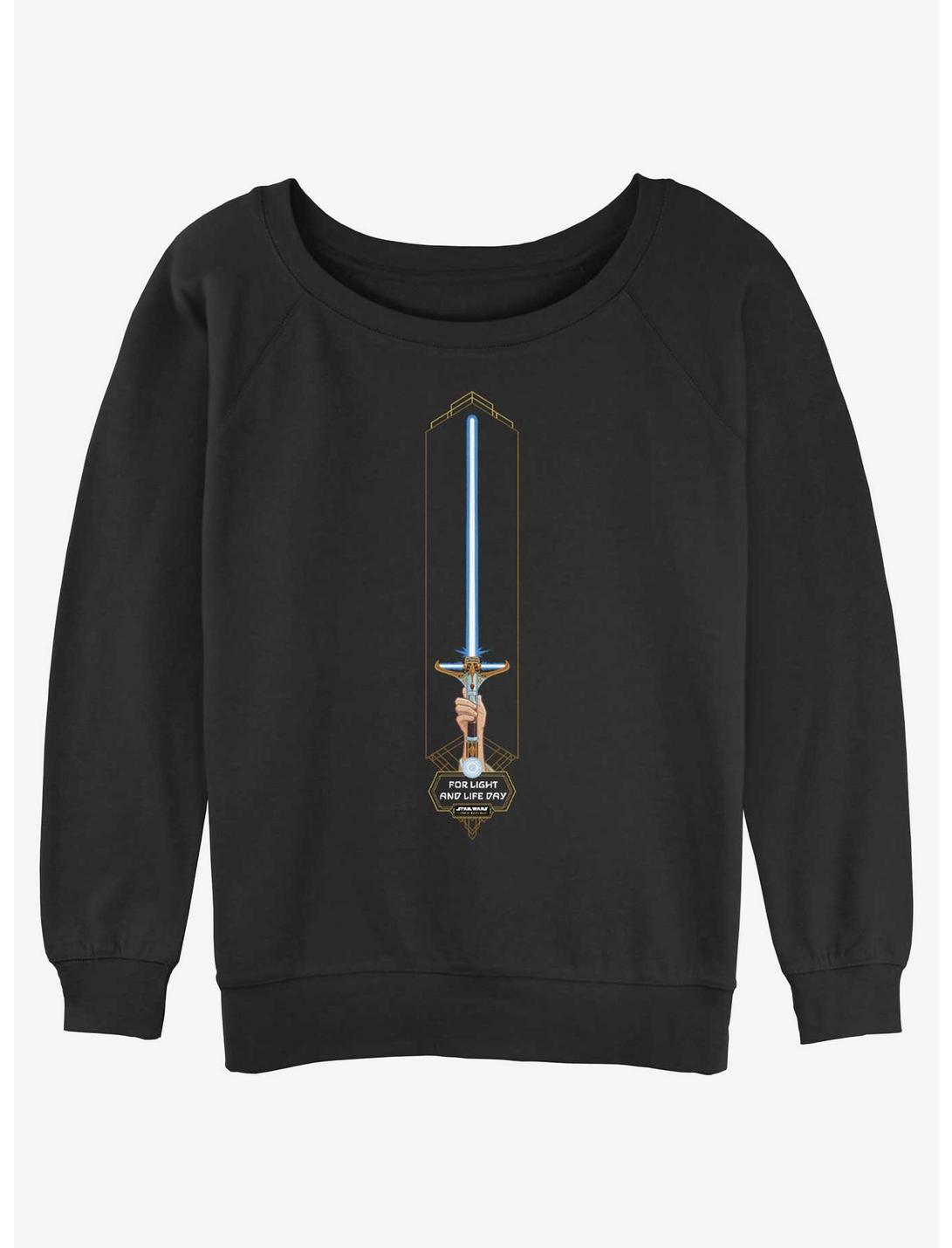 Star Wars Life Day High Republic Lightsaber Womens Slouchy Sweatshirt, BLACK, hi-res