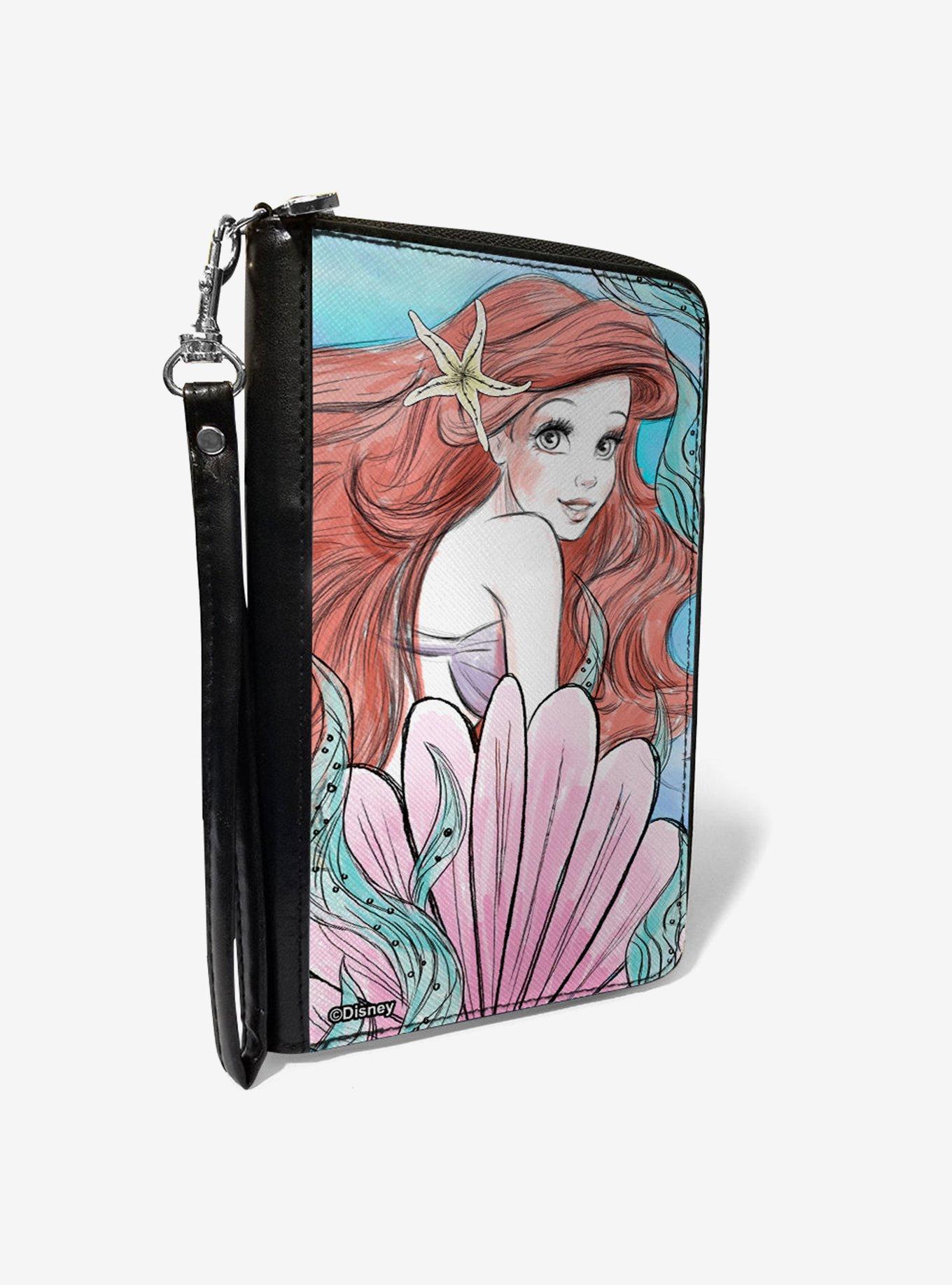 Disney The Little Mermaid Ariel Over Shoulder Sketch Zip Around Wallet, , hi-res