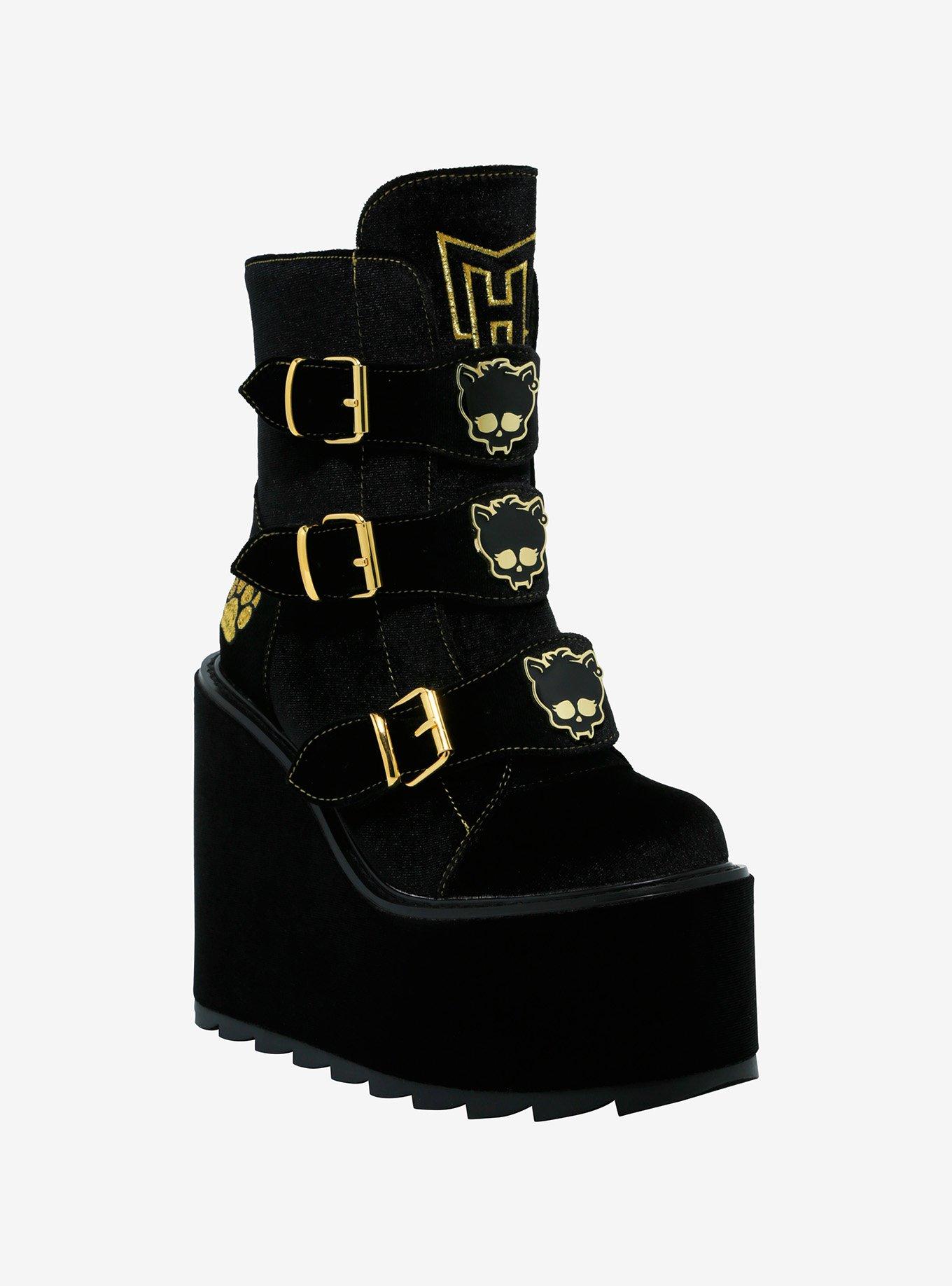 YRU Monster High Clawdeen Dune Lo Black Velvet Boots, MULTI, hi-res