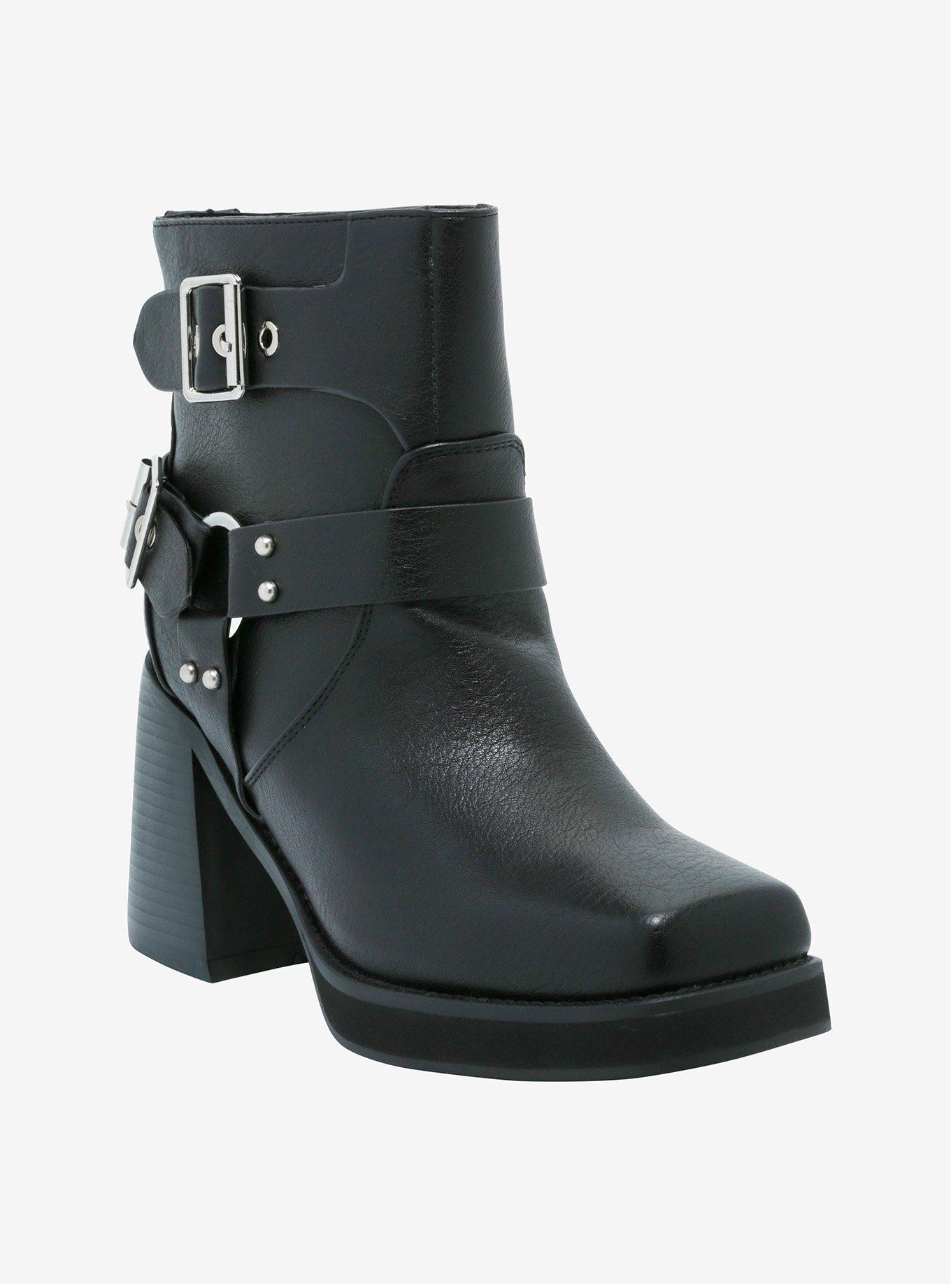 Azalea Wang Black Motorcycle Heeled Boots, , hi-res