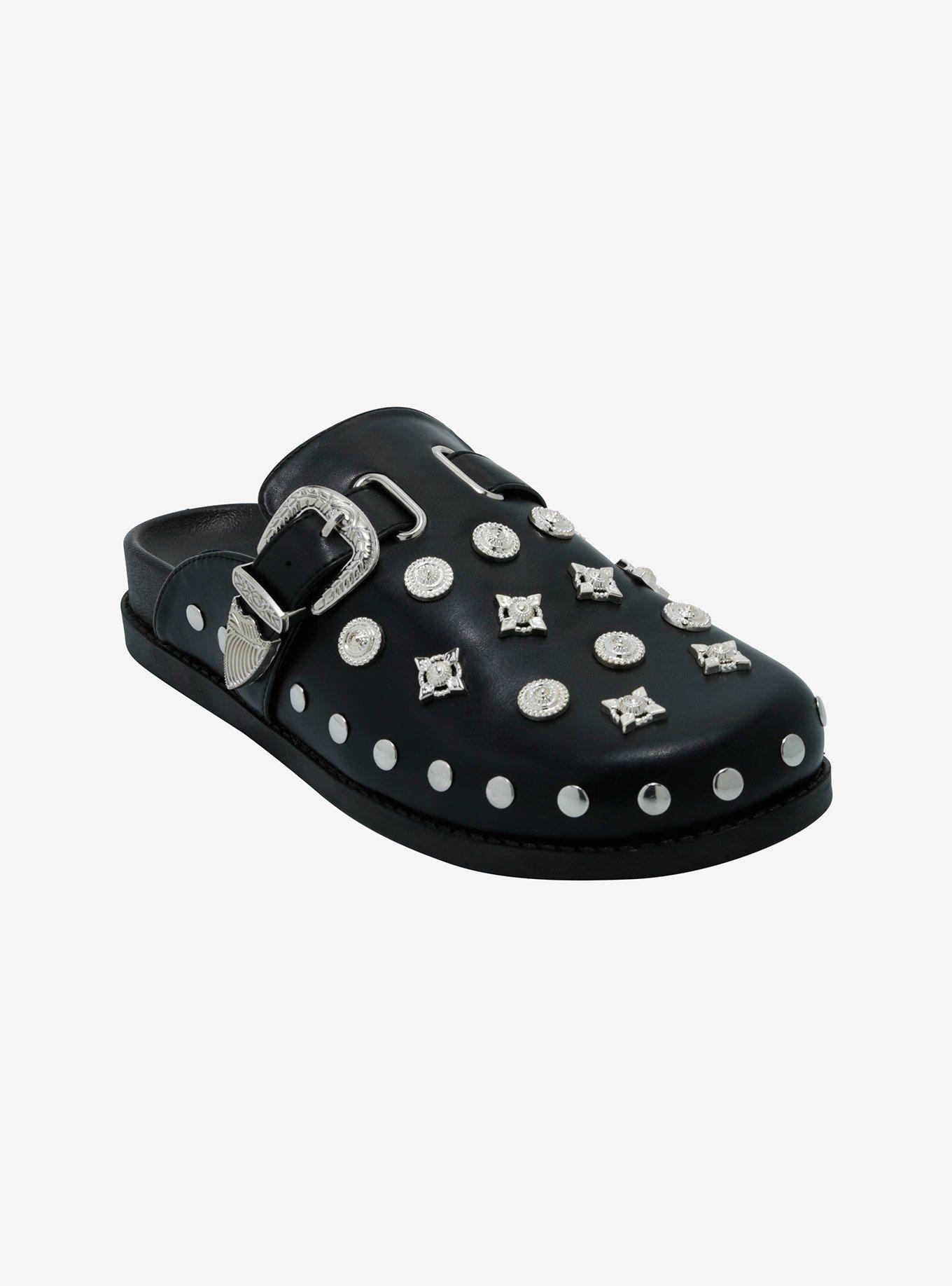 Azalea Wang Black & Silver Studded Mules, , hi-res