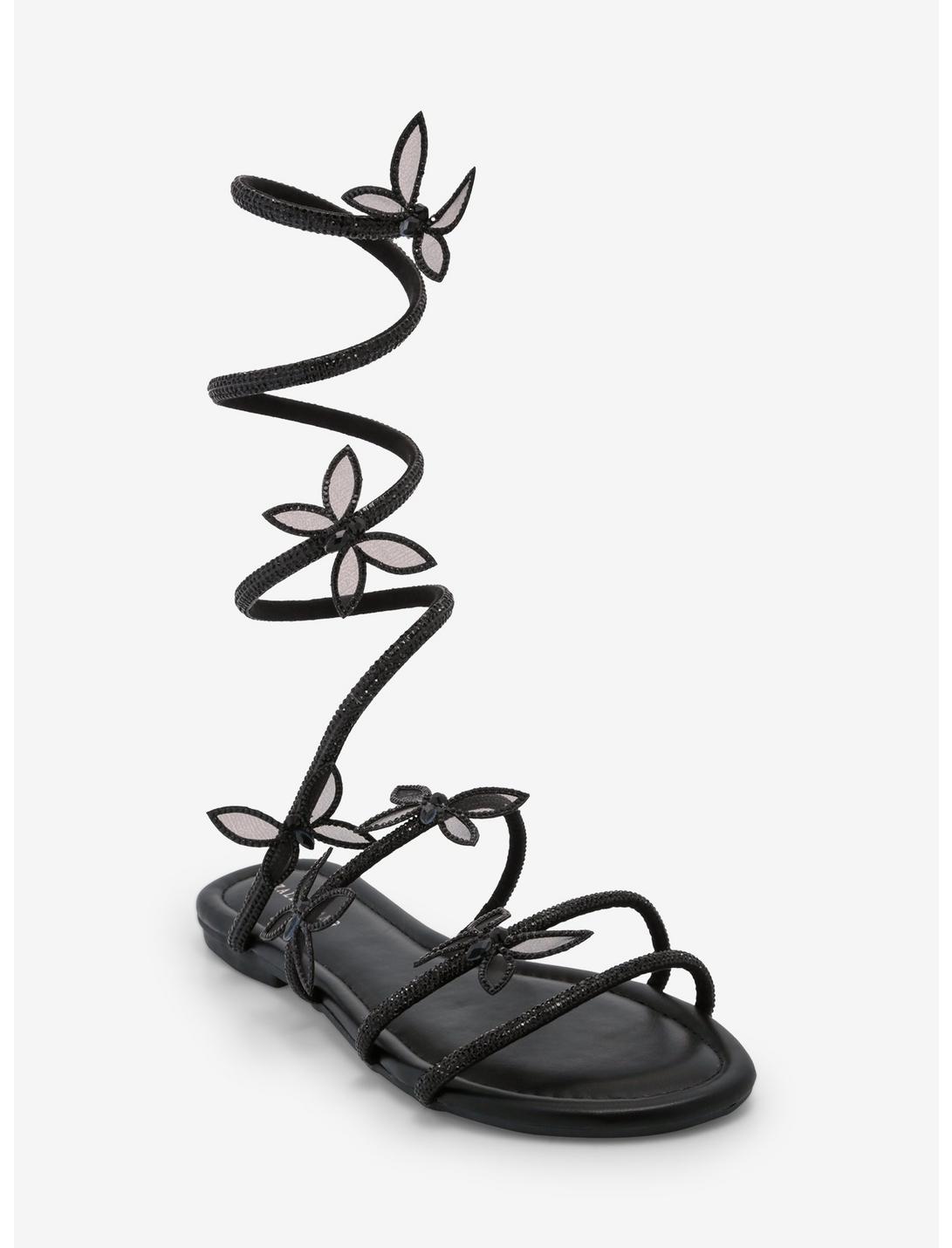 Azalea Wang Black Butterfly Wrap Sandals, MULTI, hi-res