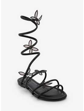 Azalea Wang Black Butterfly Wrap Sandals, , hi-res