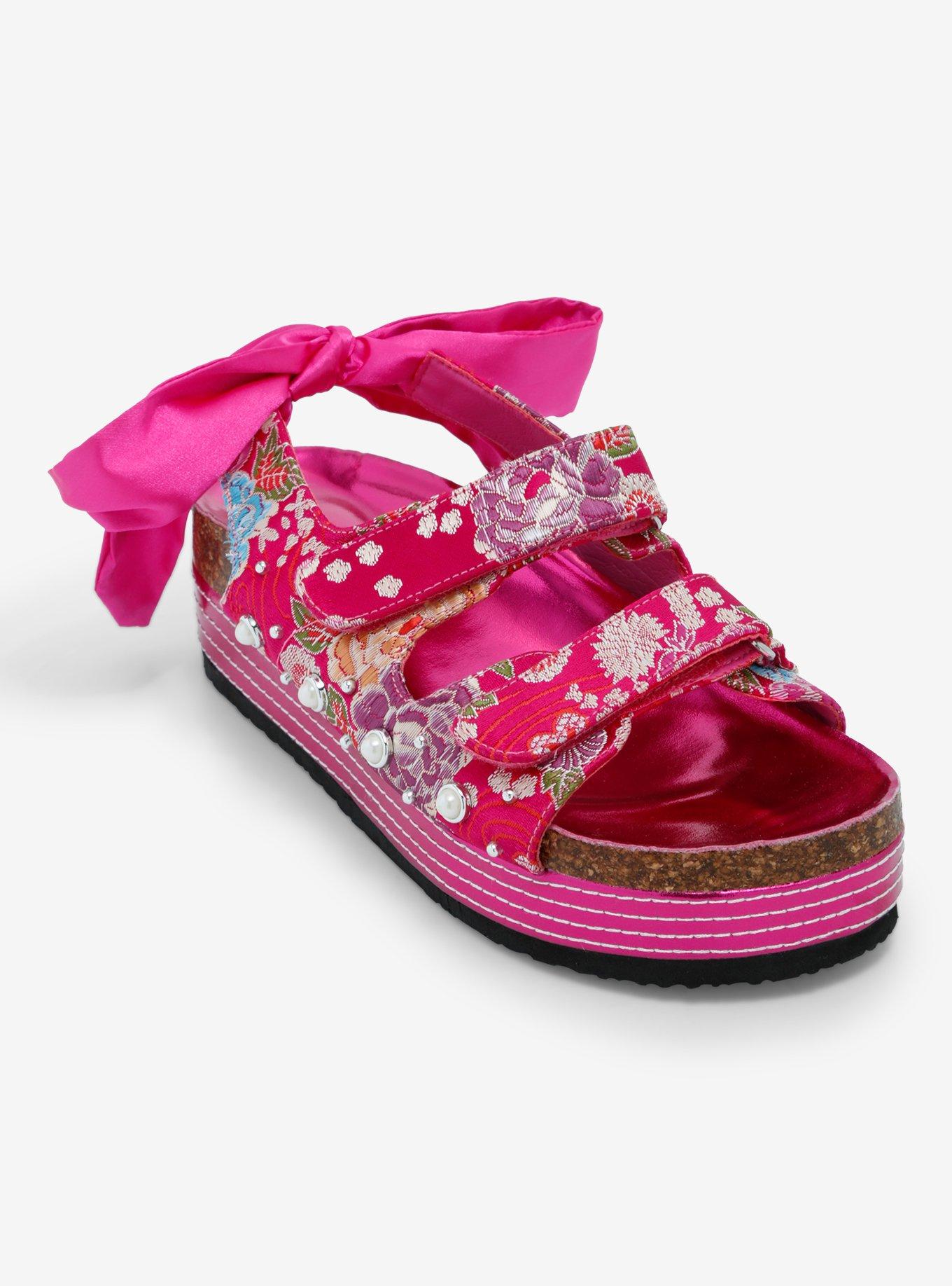 Azalea Wang Pink Mackley Floral Strap Platform Sandals, MULTI, hi-res