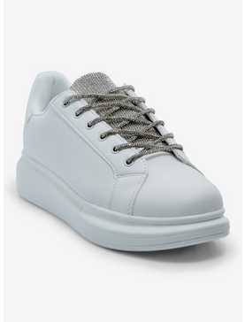 Azalea Wang Janan White Rhinestone Lace Sneakers, , hi-res