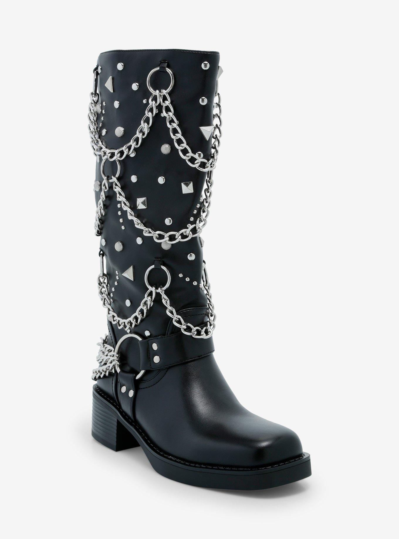 Azalea Wang Fillmore Black Chain Stud Boot