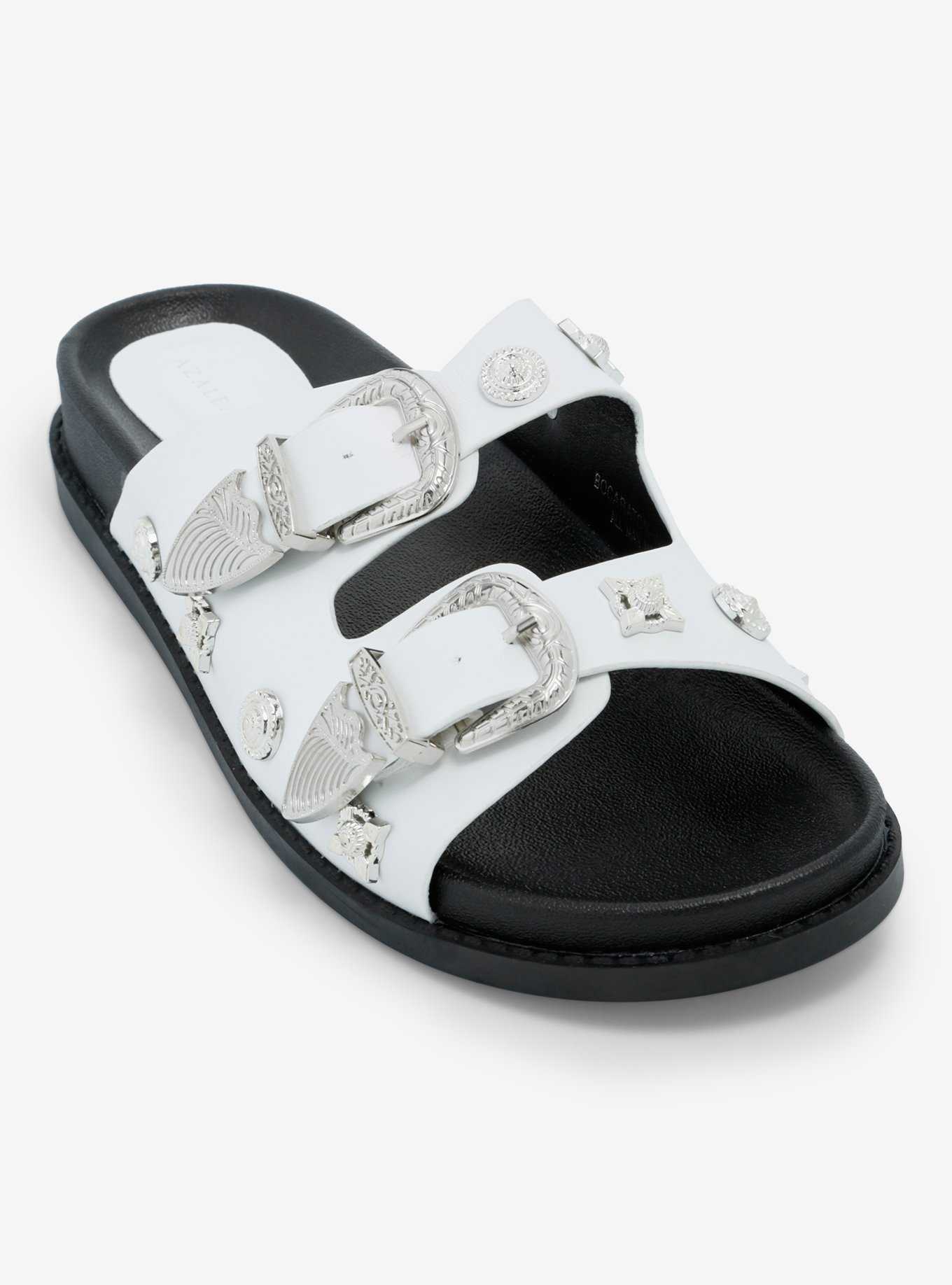 Azalea Wang Bocaraton Silver Hardware Slide Sandals, , hi-res