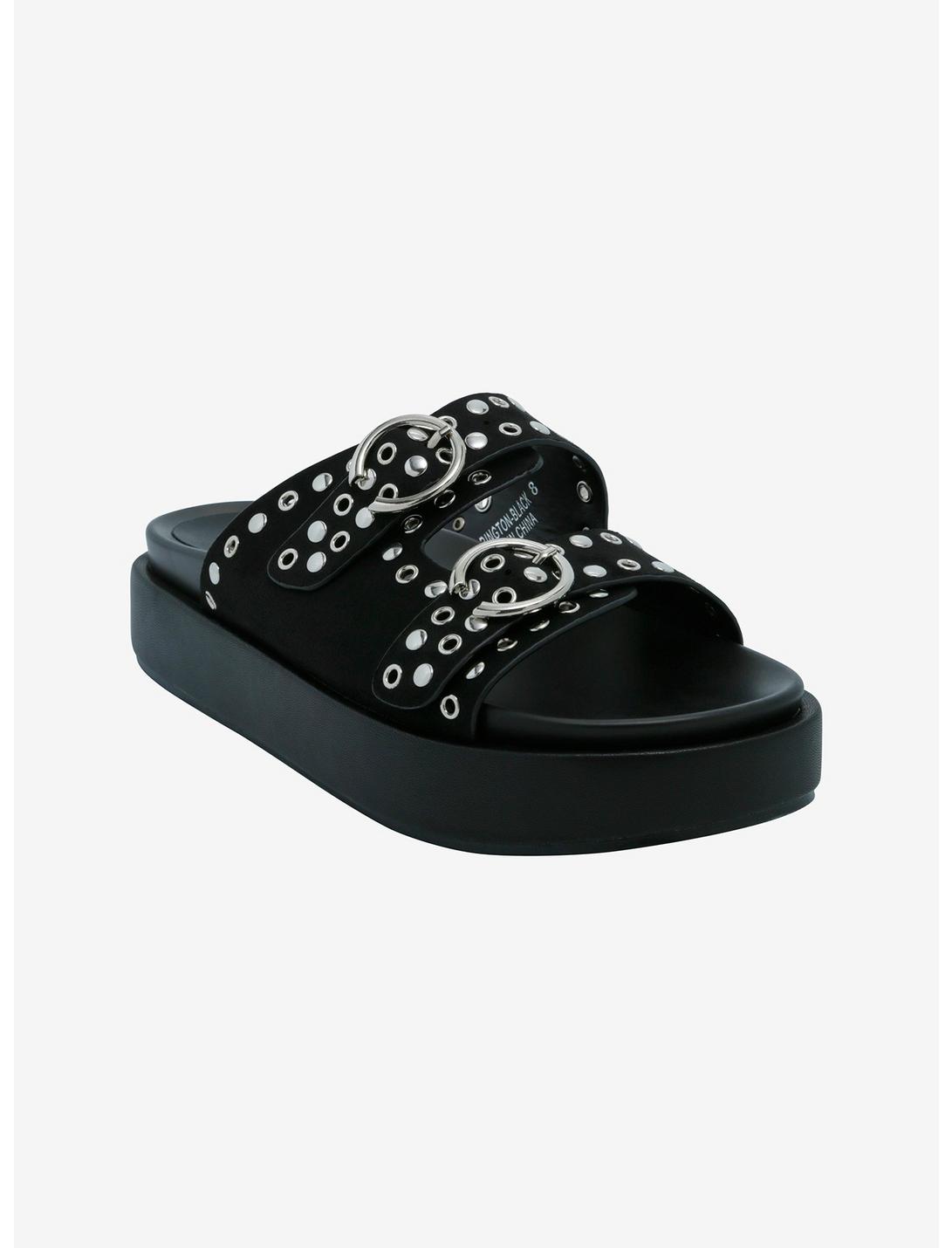 Azalea Wang Black & Silver Grommet Platform Buckle Sandals, MULTI, hi-res