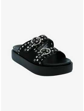 Azalea Wang Black & Silver Grommet Platform Buckle Sandals, , hi-res