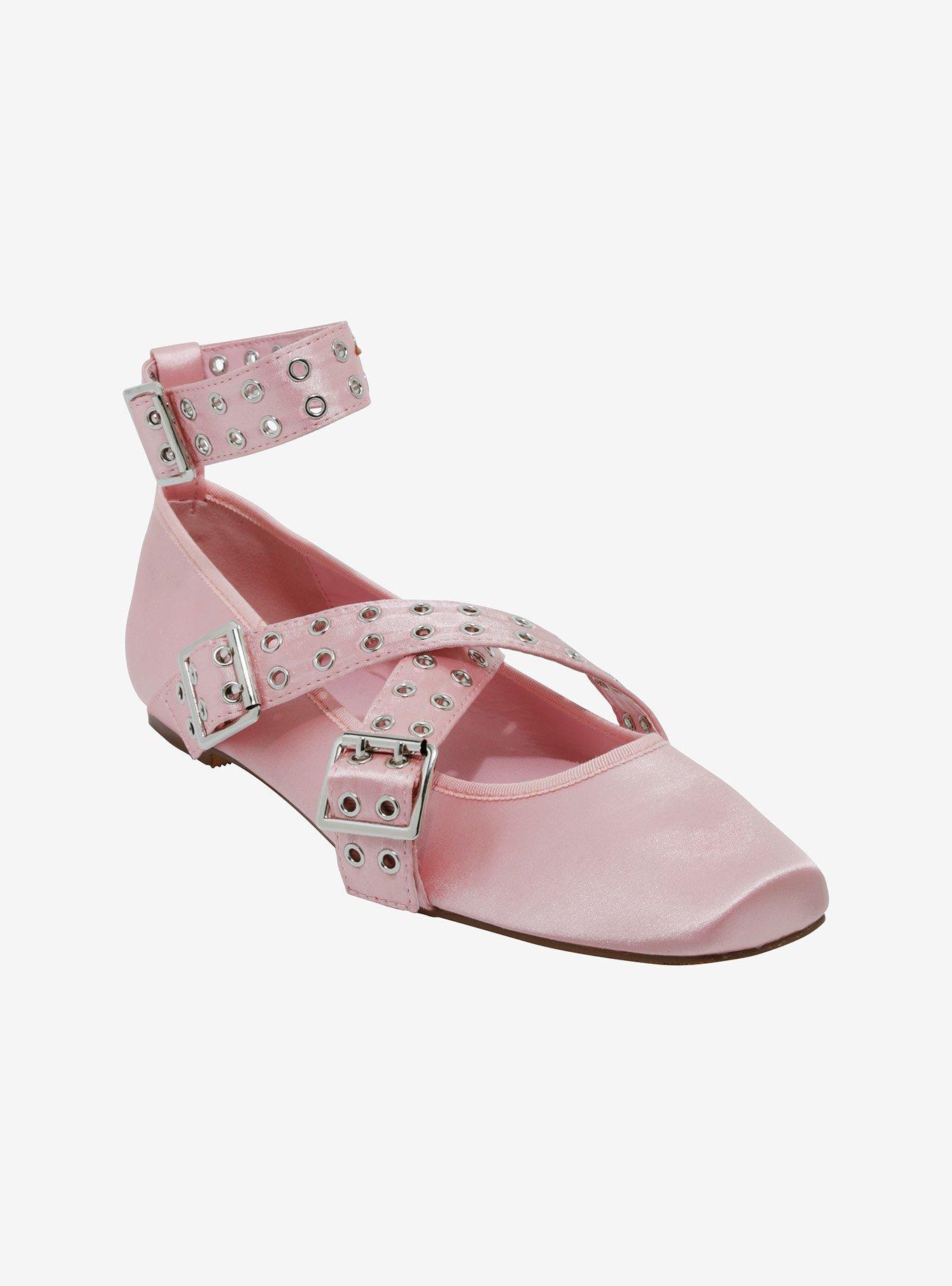 Azalea Wang Pink Satin Grommet Buckle Ballet Flats, , hi-res
