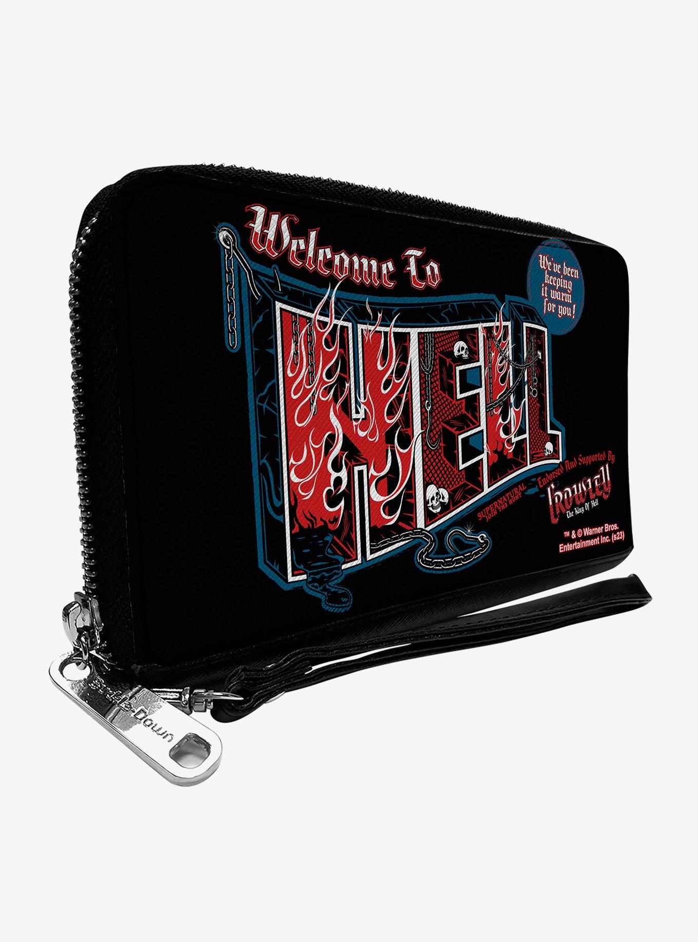 Supernatural Welcome To Hell Flames Skulls Zip Around Wallet, , hi-res