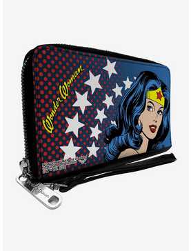 DC Comics Wonder Woman Stars Face Halftone Zip Around Wallet, , hi-res