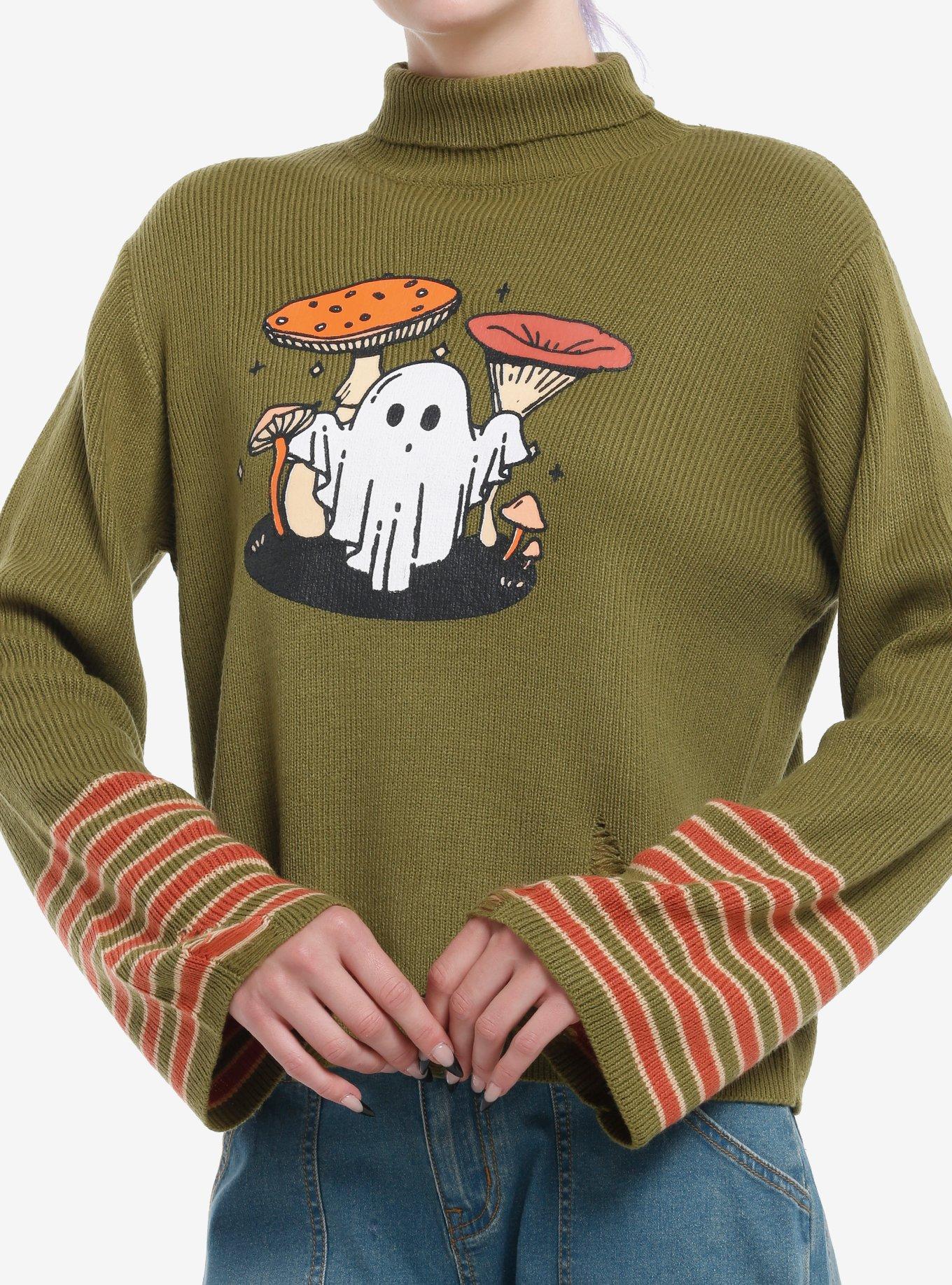 Thorn & Fable Ghost Mushroom Girls Turtleneck Sweater, ORANGE, hi-res