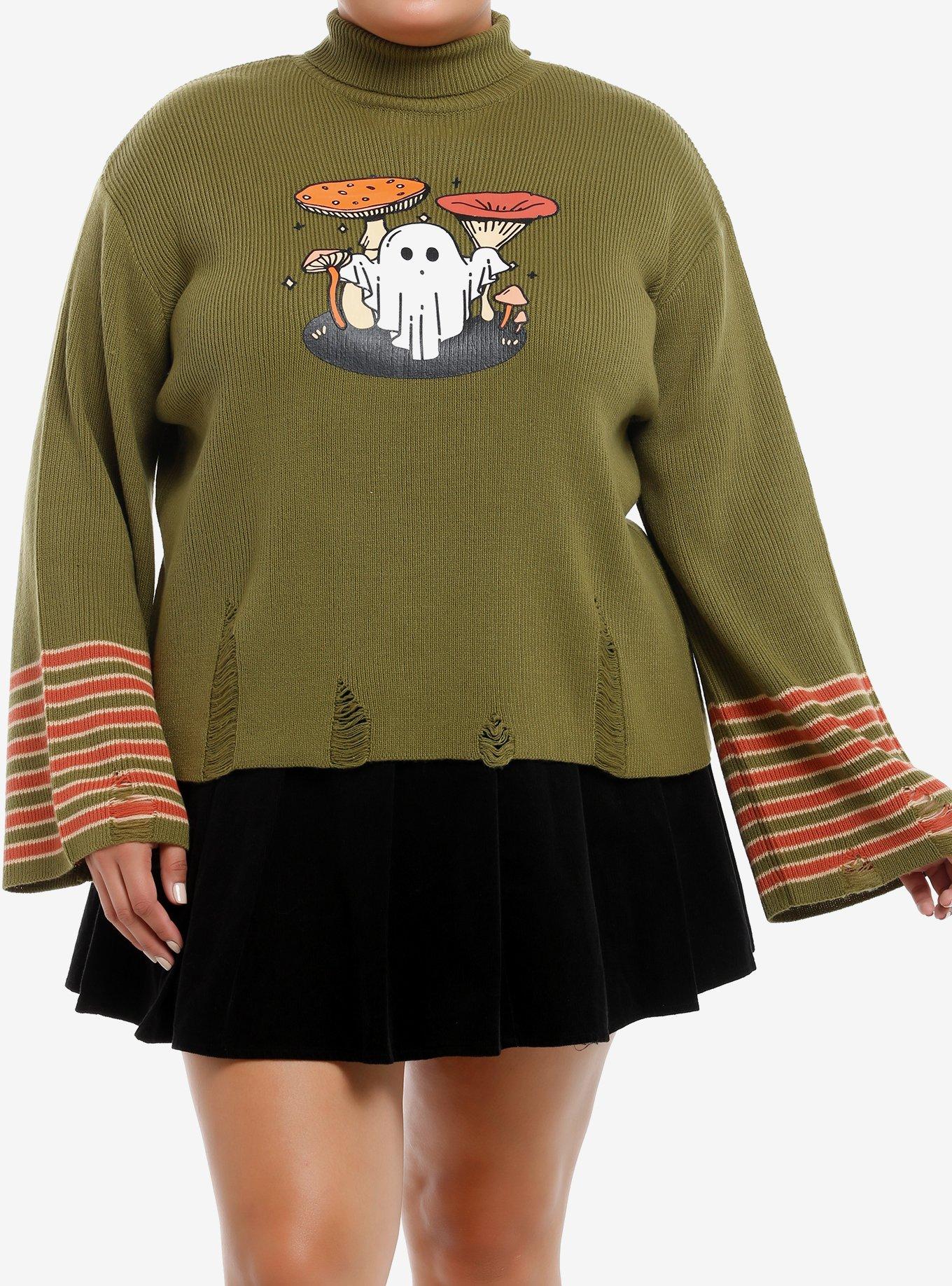 Thorn & Fable Ghost Mushroom Girls Turtleneck Sweater Plus Size, ORANGE, hi-res