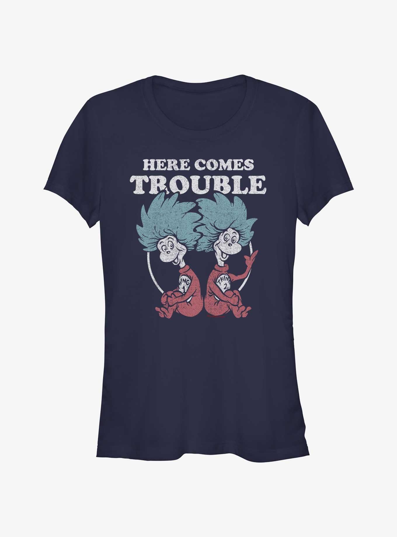 Dr. Seuss Thing 1 and Thing 2 Trouble Girls T- Shirt, NAVY, hi-res