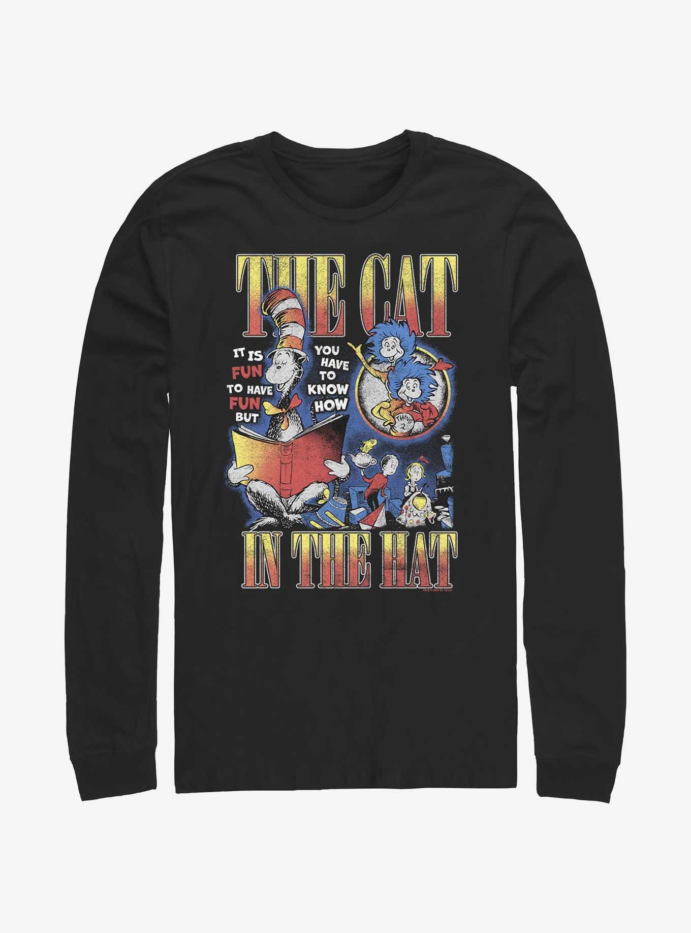 Dr. Seuss The Cat In The Hat Reading Book Long-Sleeve T-Shirt, BLACK, hi-res
