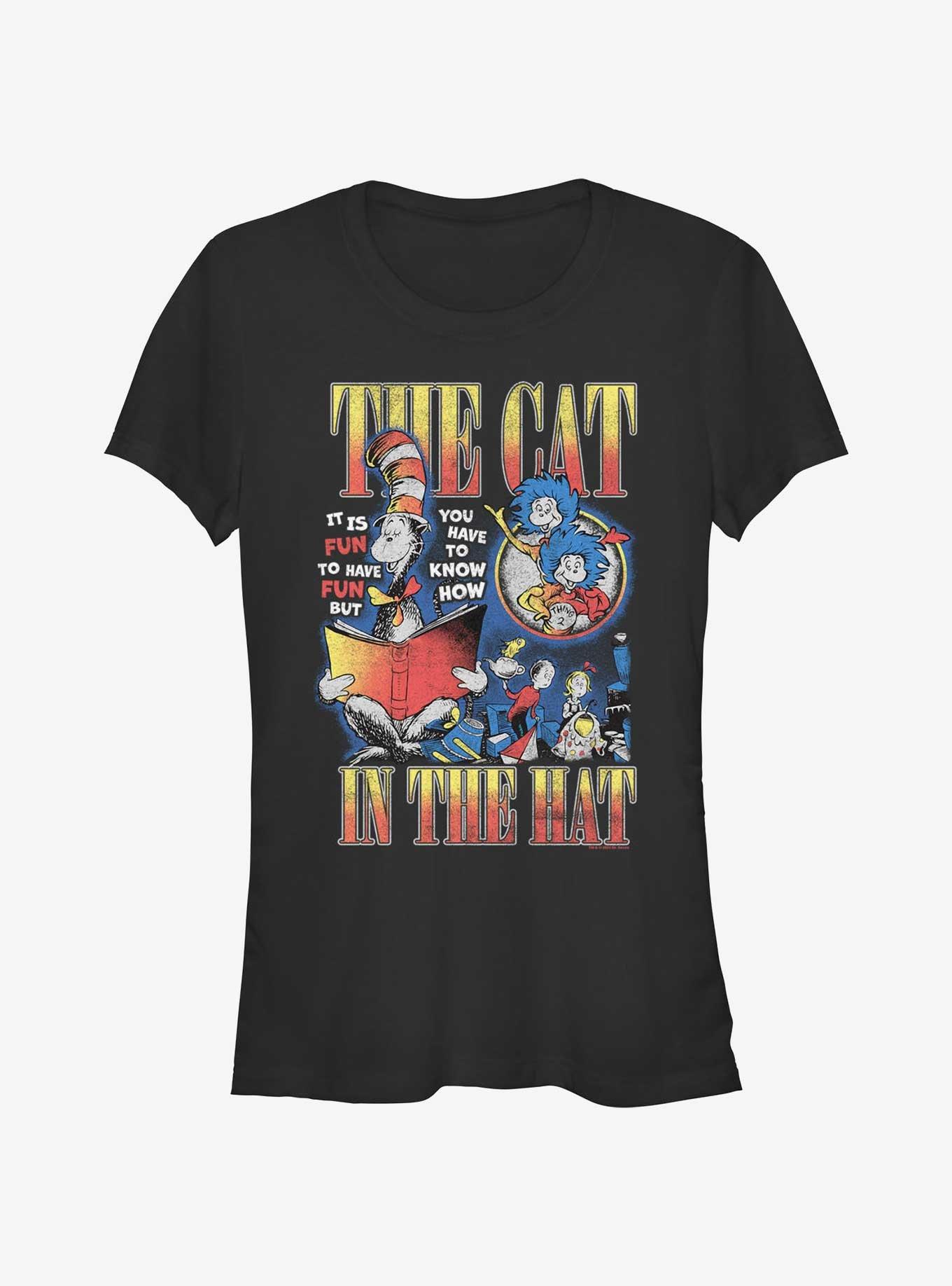 Dr. Seuss The Cat In The Hat Reading Book Girls T- Shirt, BLACK, hi-res