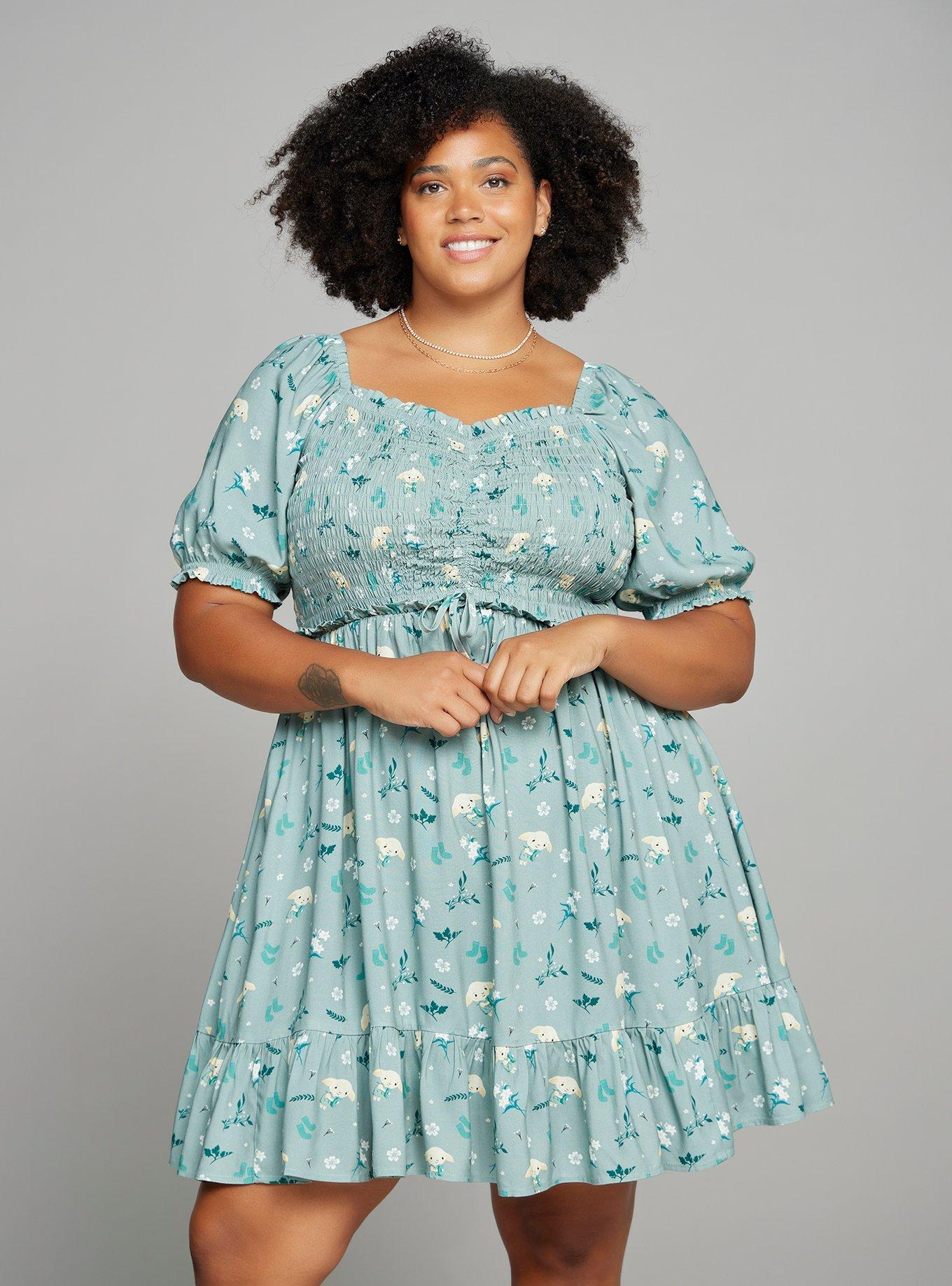 Harry Potter Dobby Floral Plus Size Smock Dress — BoxLunch Exclusive, , hi-res