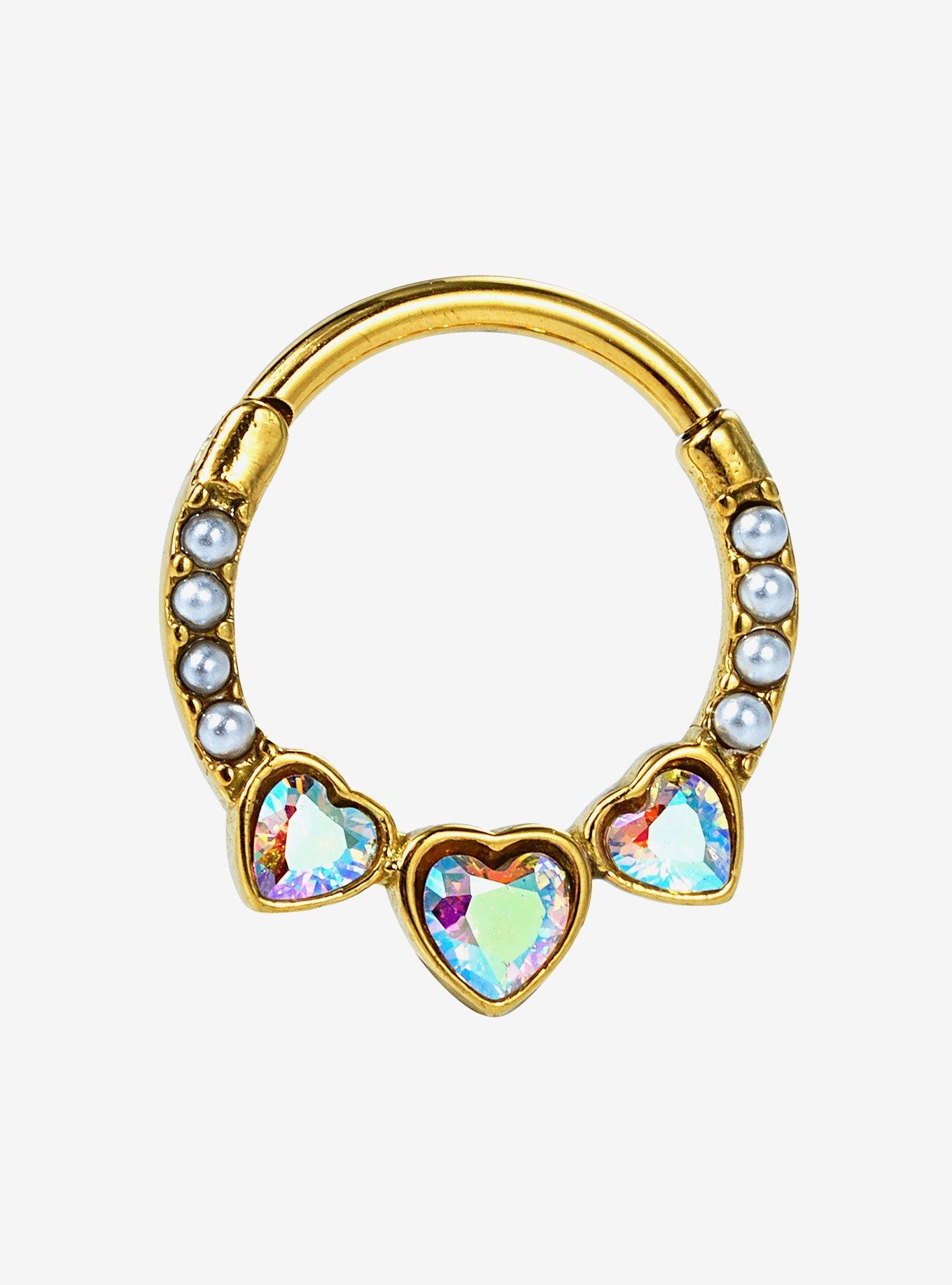 Steel Gold Heart Pear Hinged Clicker, , hi-res