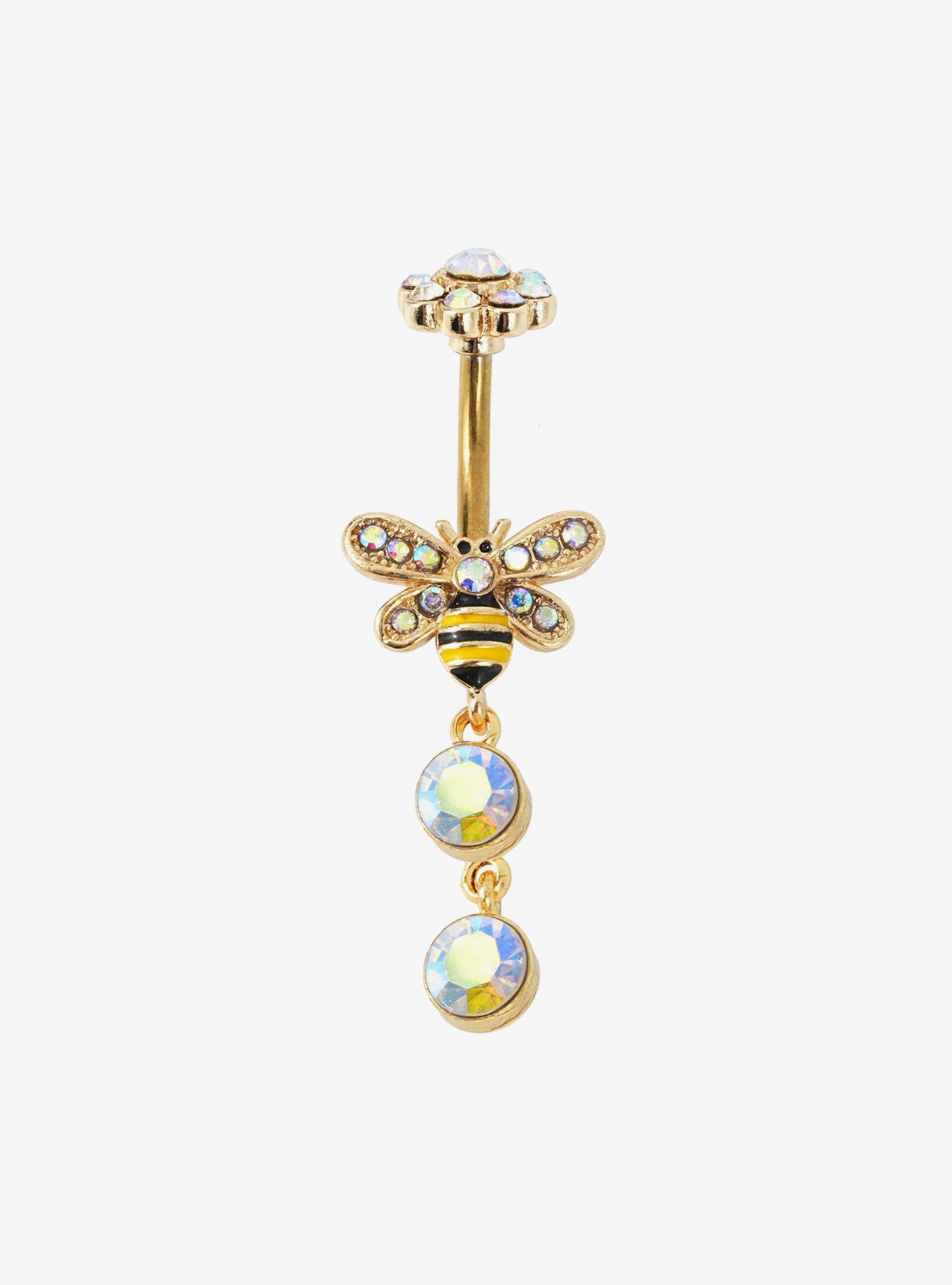 14G Steel Bee Gem Navel Barbell, , hi-res