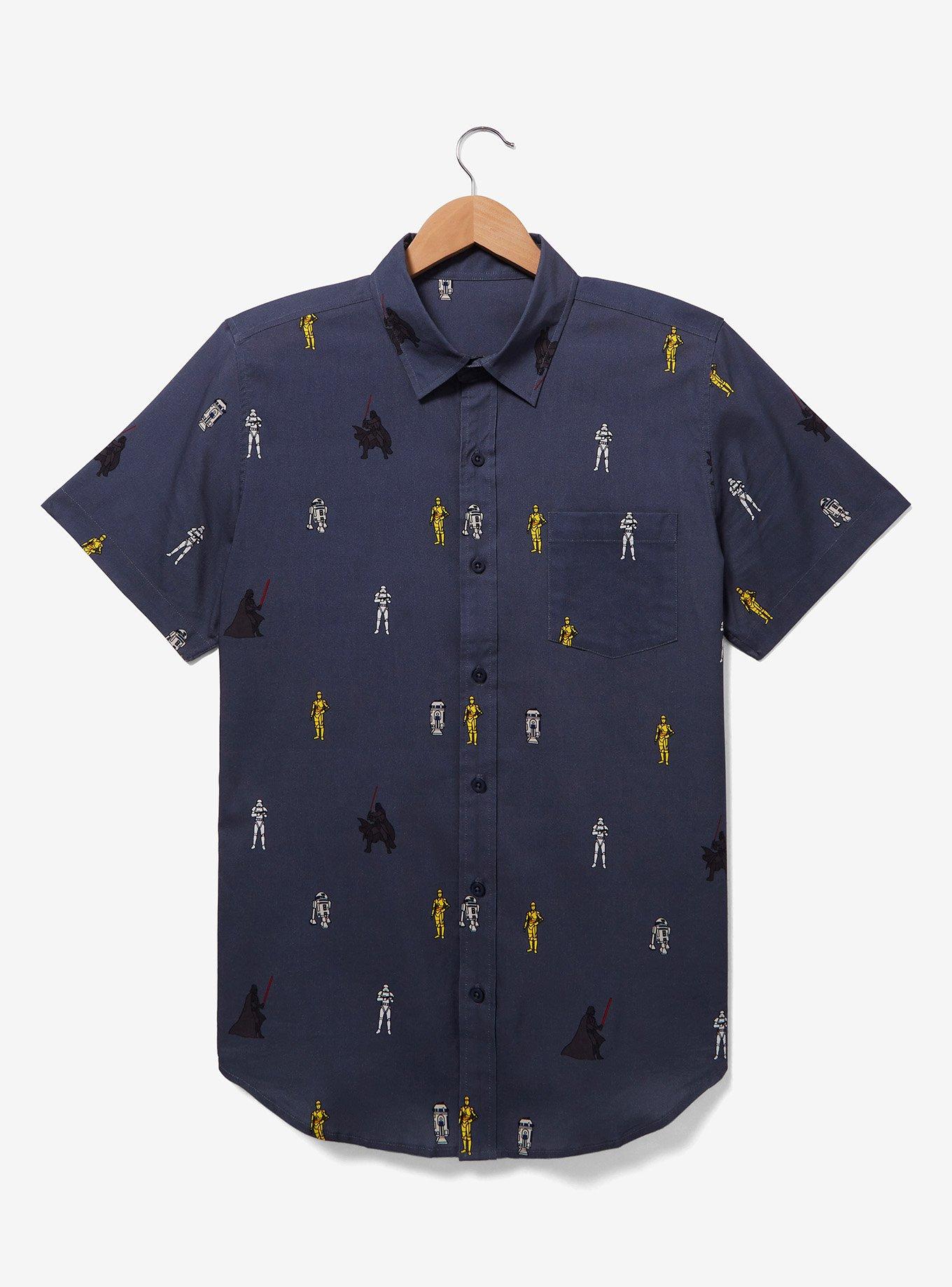 Star Wars Characters Allover Print Woven Button-Up Top - BoxLunch Exclusive, GREY, hi-res