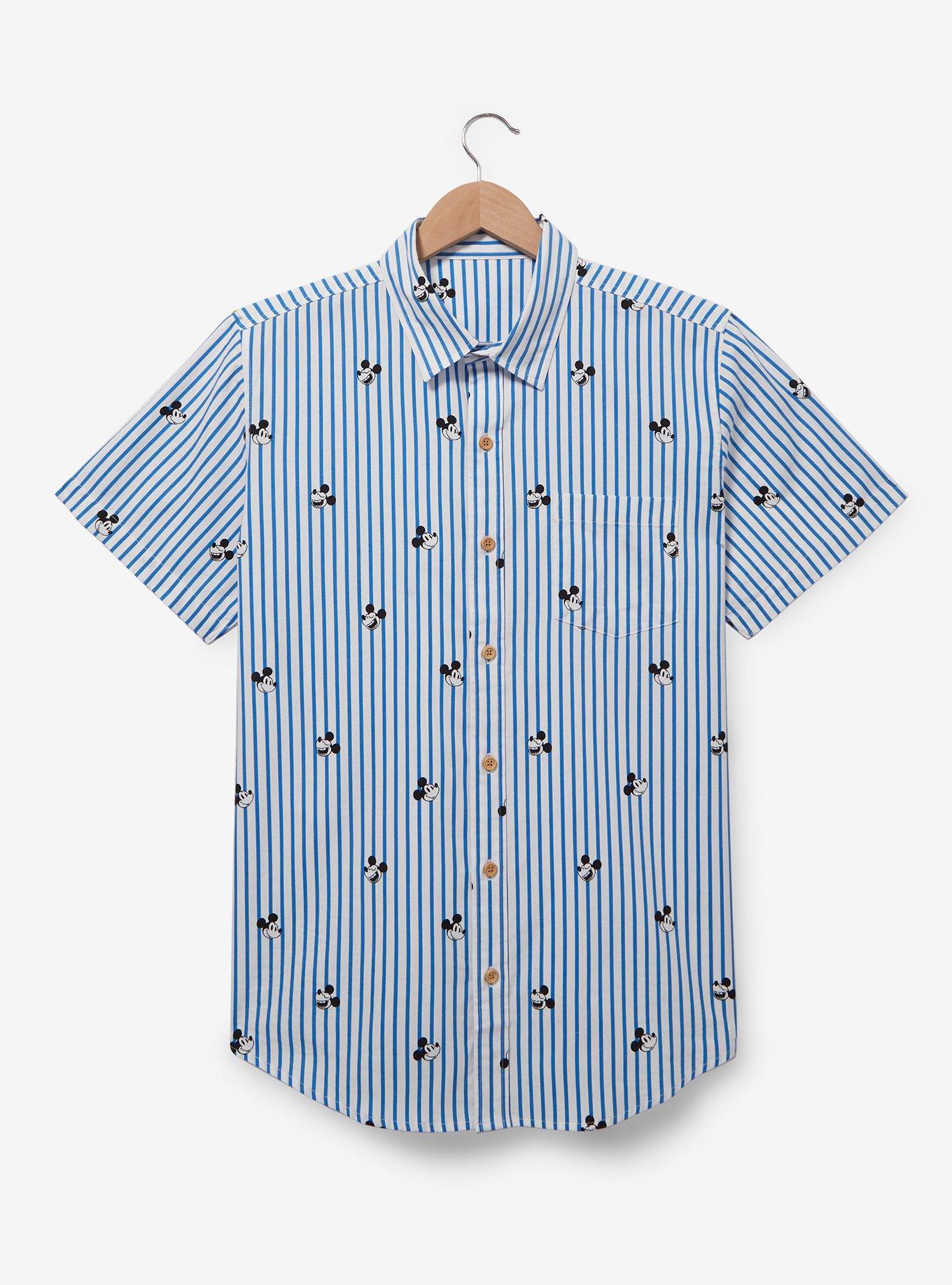 Disney Mickey Mouse Allover Print Striped Woven Button-Up - BoxLunch Exclusive, BLUE, hi-res