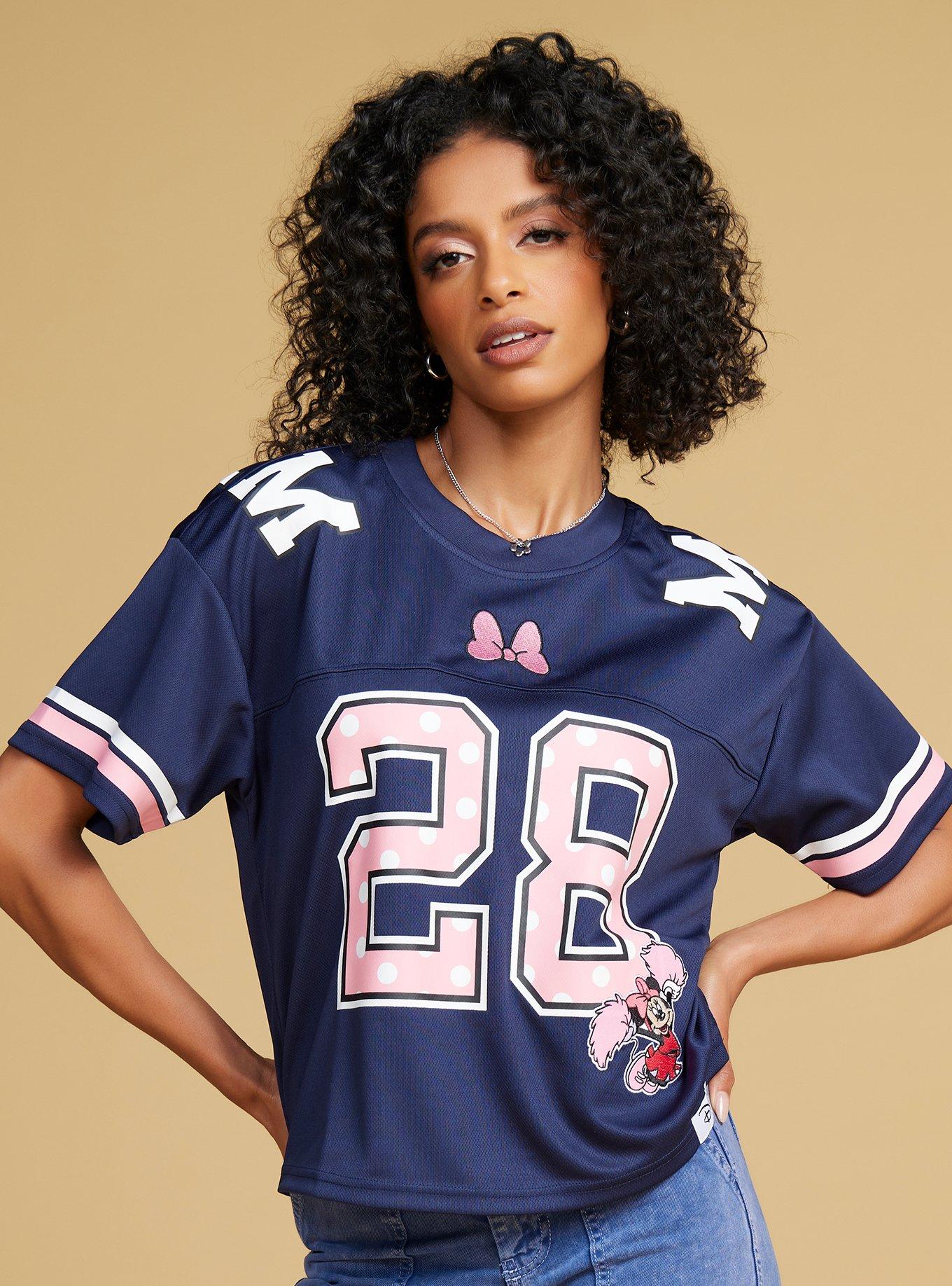 Disney Minnie Mouse Cropped Women's Football Jersey - BoxLunch Exclusive, NAVY, hi-res