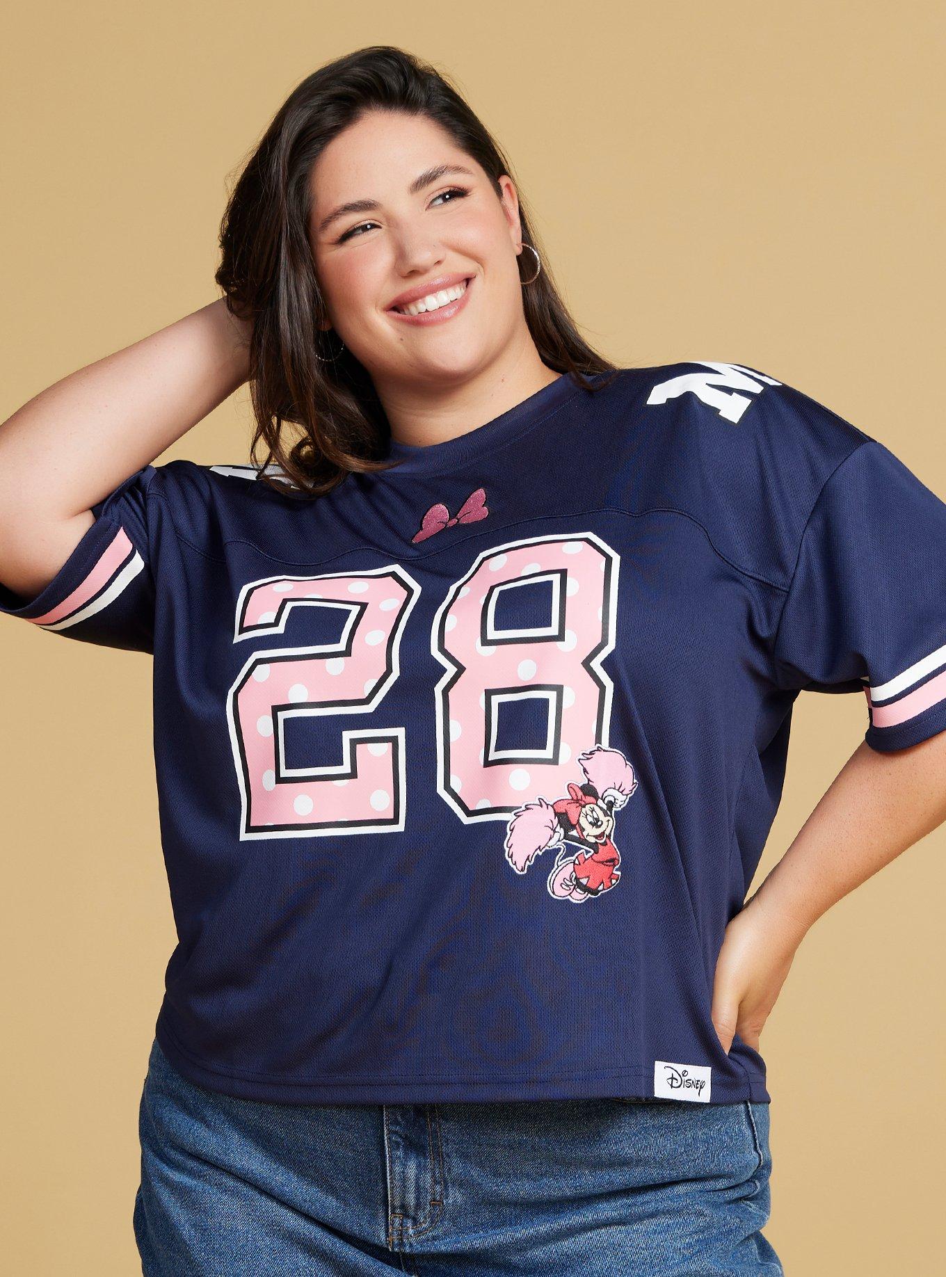 Disney Minnie Mouse Cropped Women's Plus Size Football Jersey - BoxLunch Exclusive, NAVY, hi-res