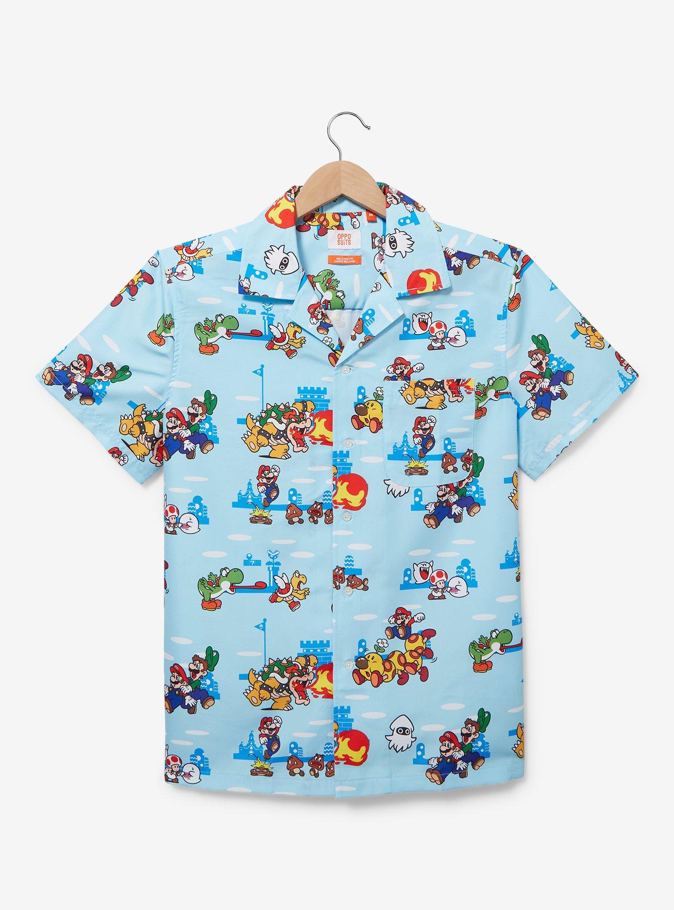 Opposuits Nintendo Super Mario Bros. Mario & Luigi Allover Print Woven Button-Up - BoxLunch Exclusive, , hi-res