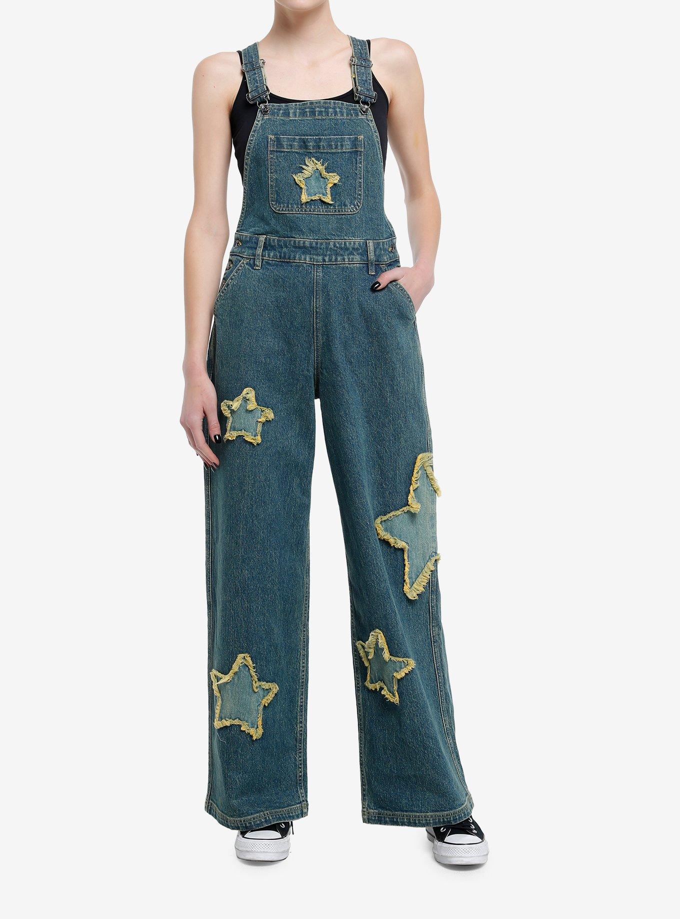 Star Patch Denim Overalls, , hi-res