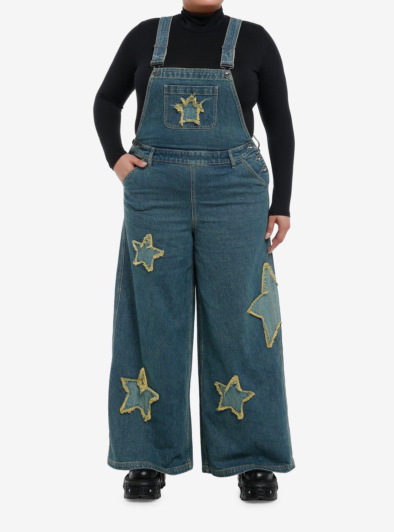 Star Patch Denim Overalls Plus Size, , hi-res