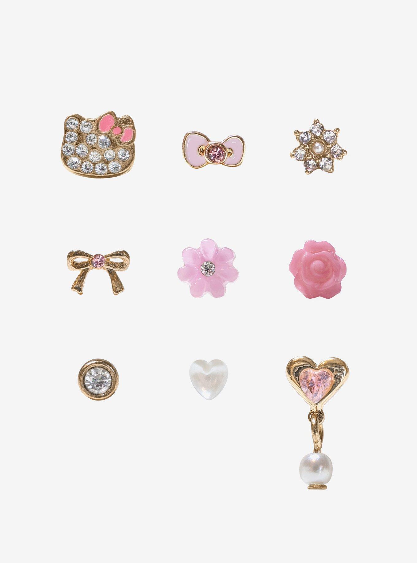 Steel Hello Kitty Flower Heart Bling Nose Stud 9 Pack, , hi-res