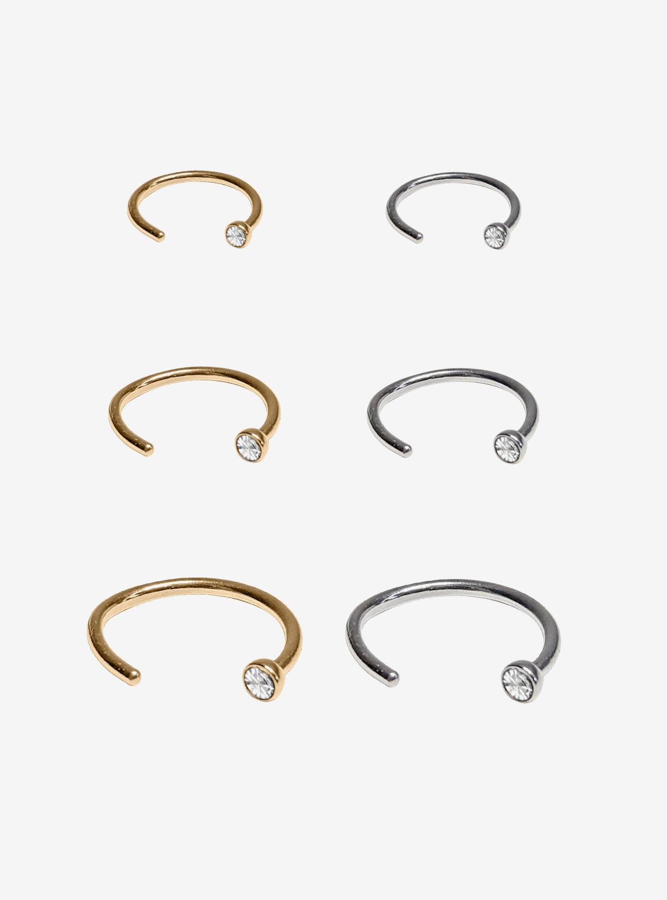 Steel Silver & Gold Gem Nose Open Hoop 6 Pack, MULTI, hi-res